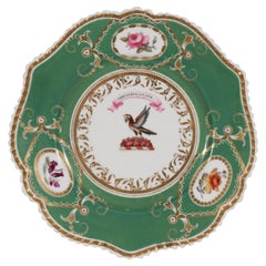 Antique Armorial Porcelain Plate Green with Eagle Crest Hand Painted England