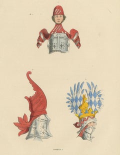 Armorial Elegance: Crests of Chivalry, Original Lithograph Published in 1847