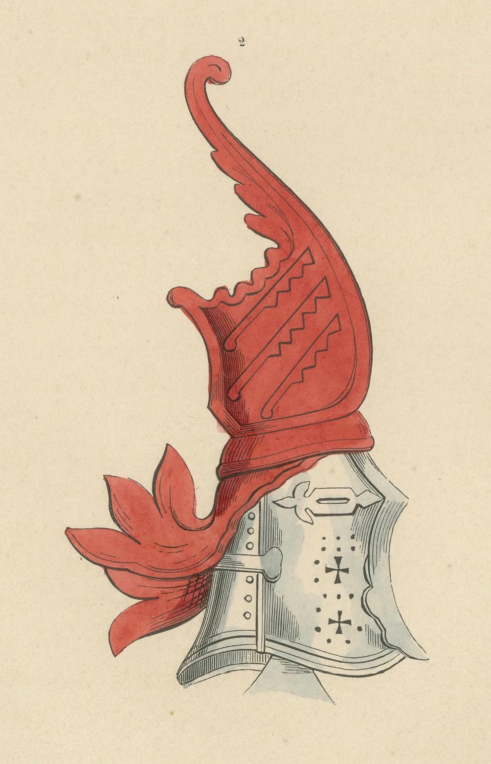 Mid-19th Century Armorial Elegance: Crests of Chivalry, Original Lithograph Published in 1847 For Sale