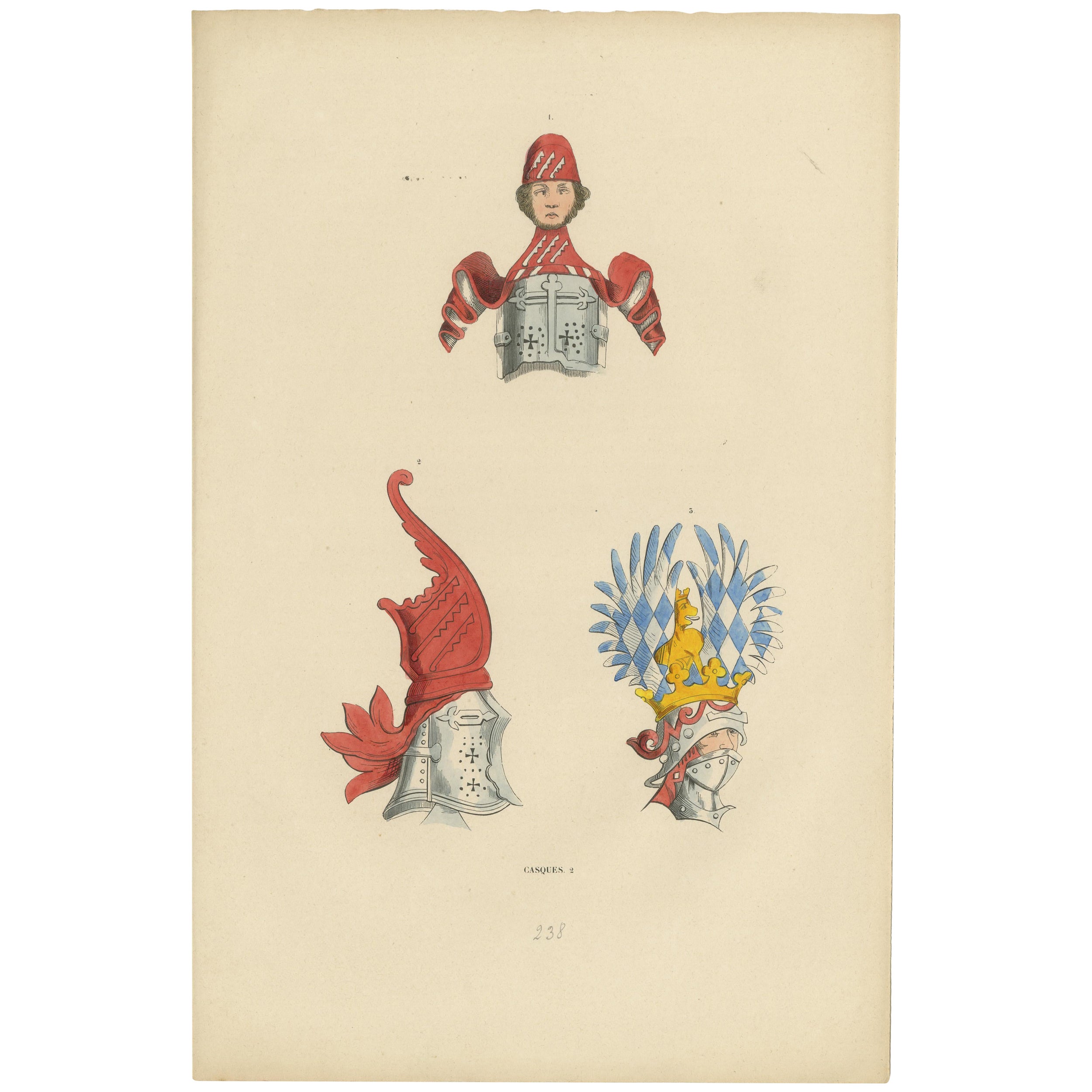 Armorial Elegance: Crests of Chivalry, Originallithographie, herausgegeben 1847 im Angebot