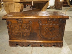 Armorial Solid Oak Coffre from France, Circa 1680