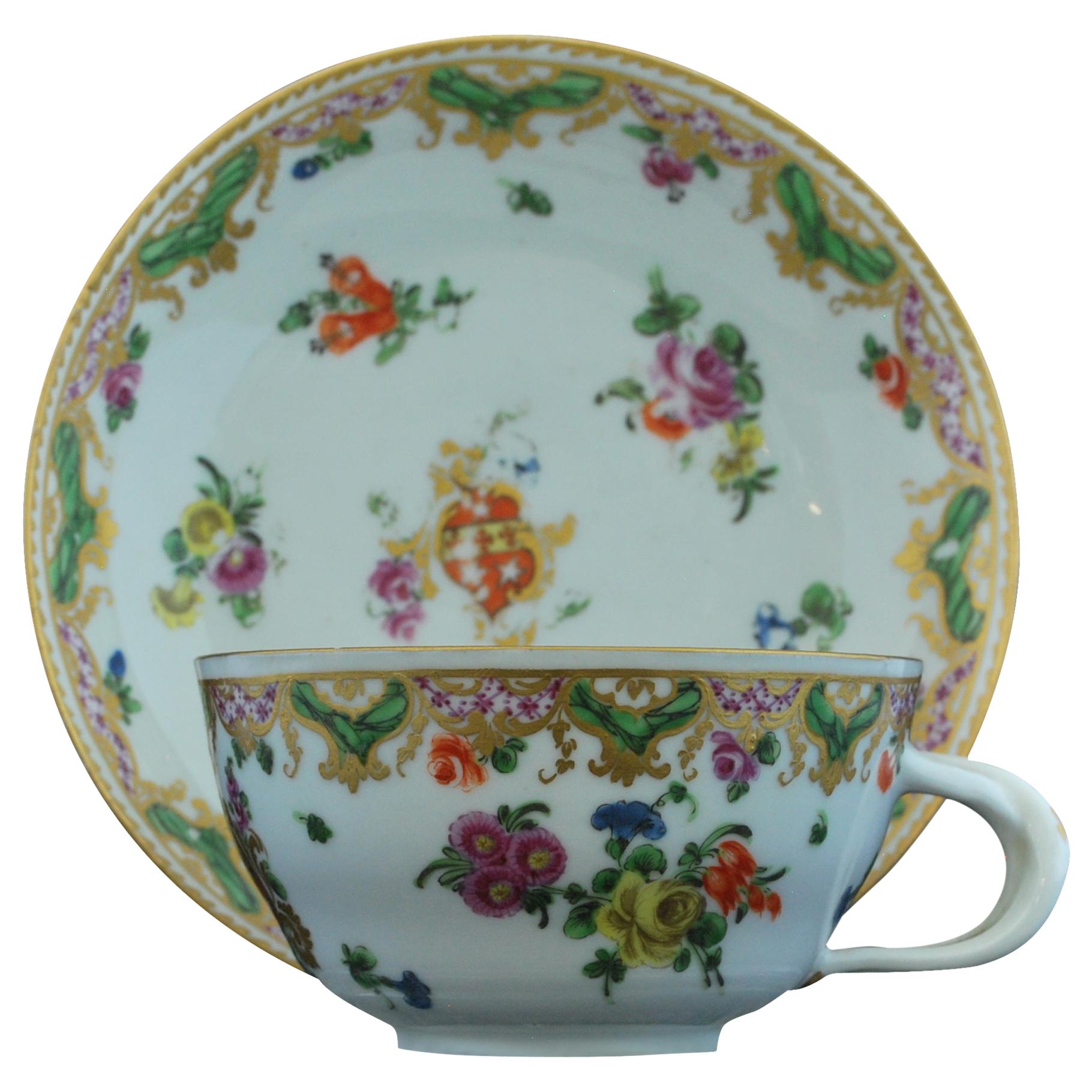 Armorial Tea Cup and Saucer from the Ludlow Service, Bristol, circa 1777 For Sale