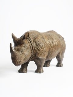 Armour Sculpture of Rhinoceros in Cast Bronze in a Pair by Elan Atelier