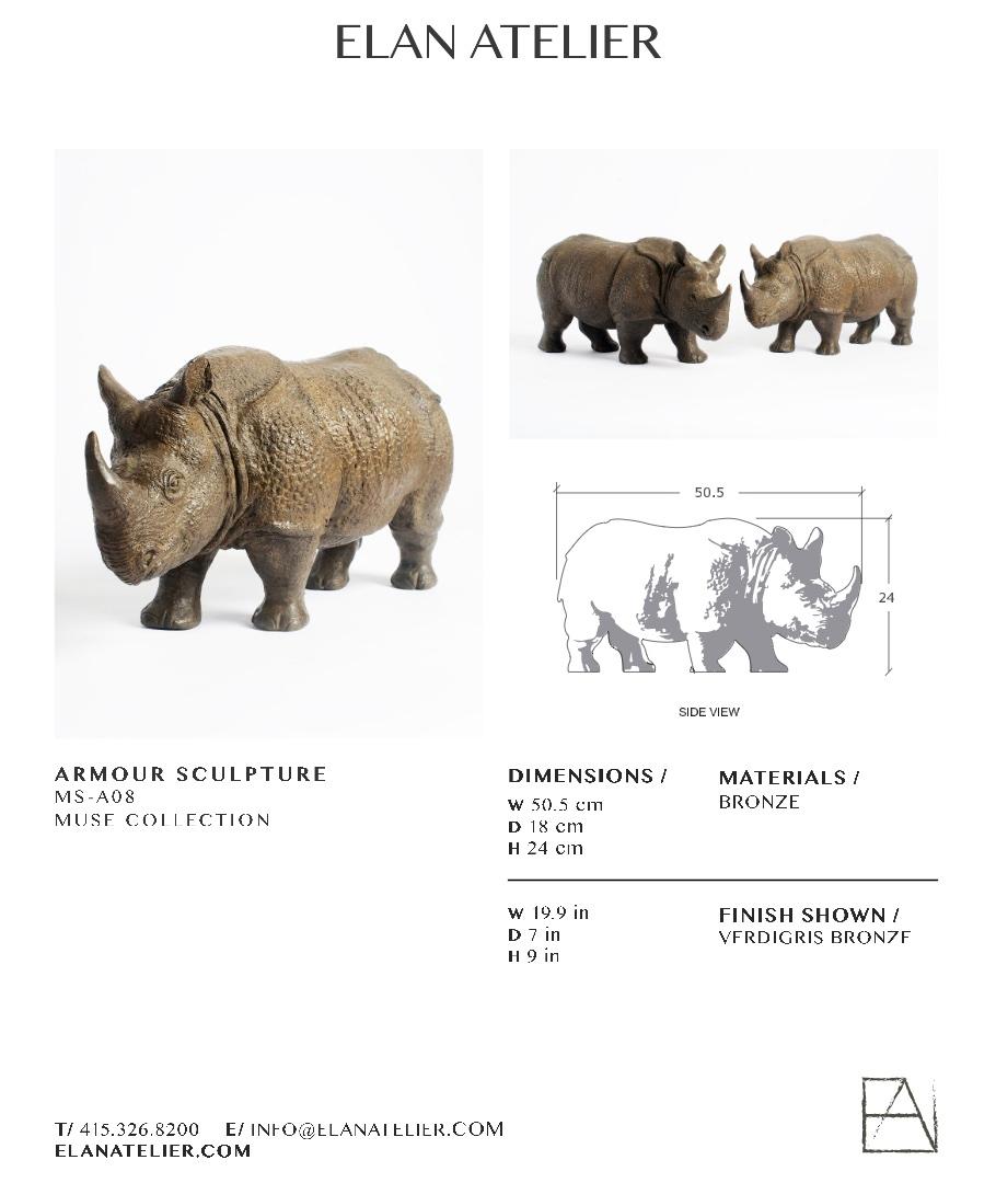 Unknown Armour Sculpture of Rhinoceros in Cast Bronze in a Pair by Elan Atelier For Sale