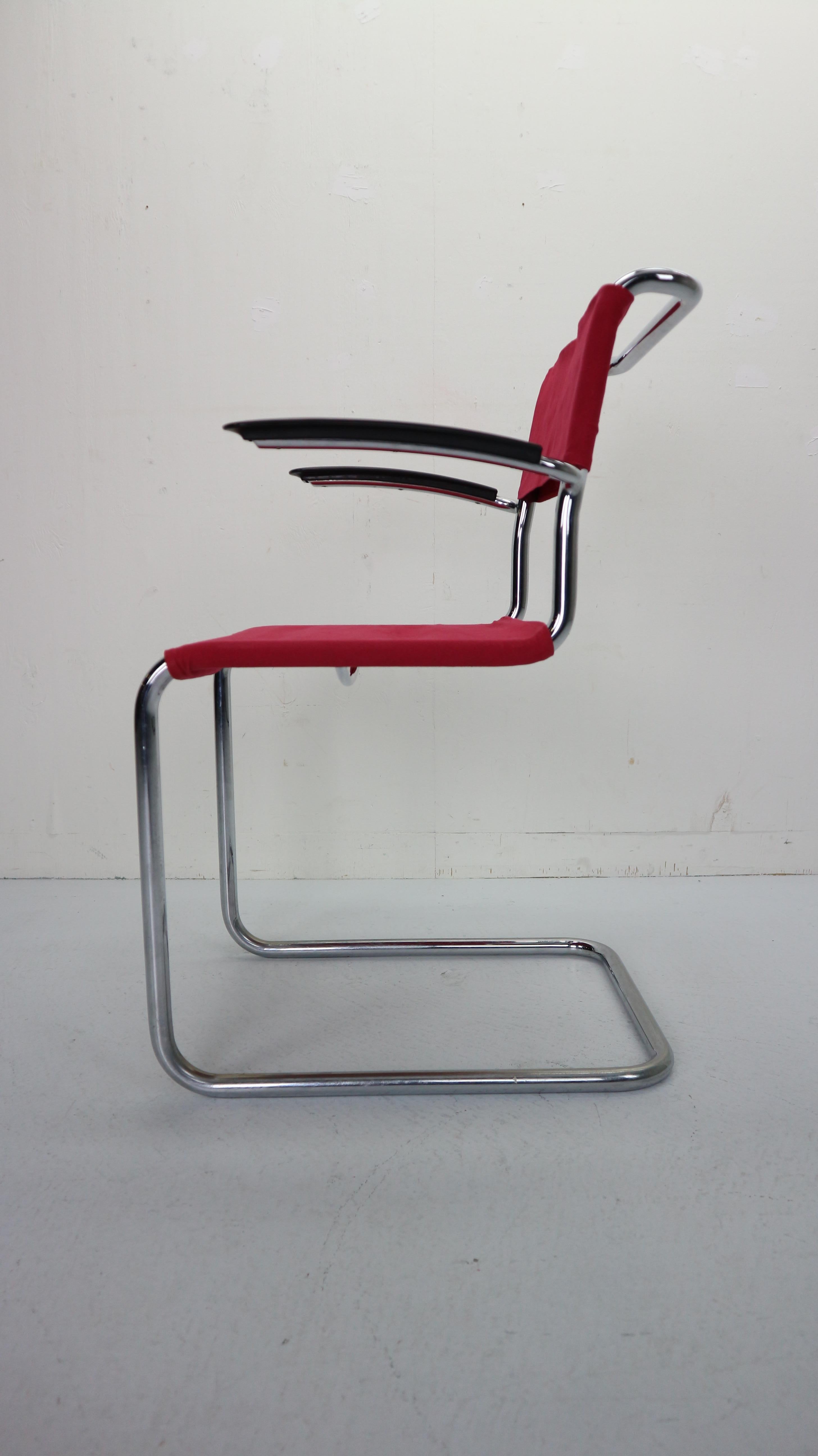 Armrest Chair in Red Canvas No-204 by W.H. Gispen, for Gispen Culemborg, 1930s 4