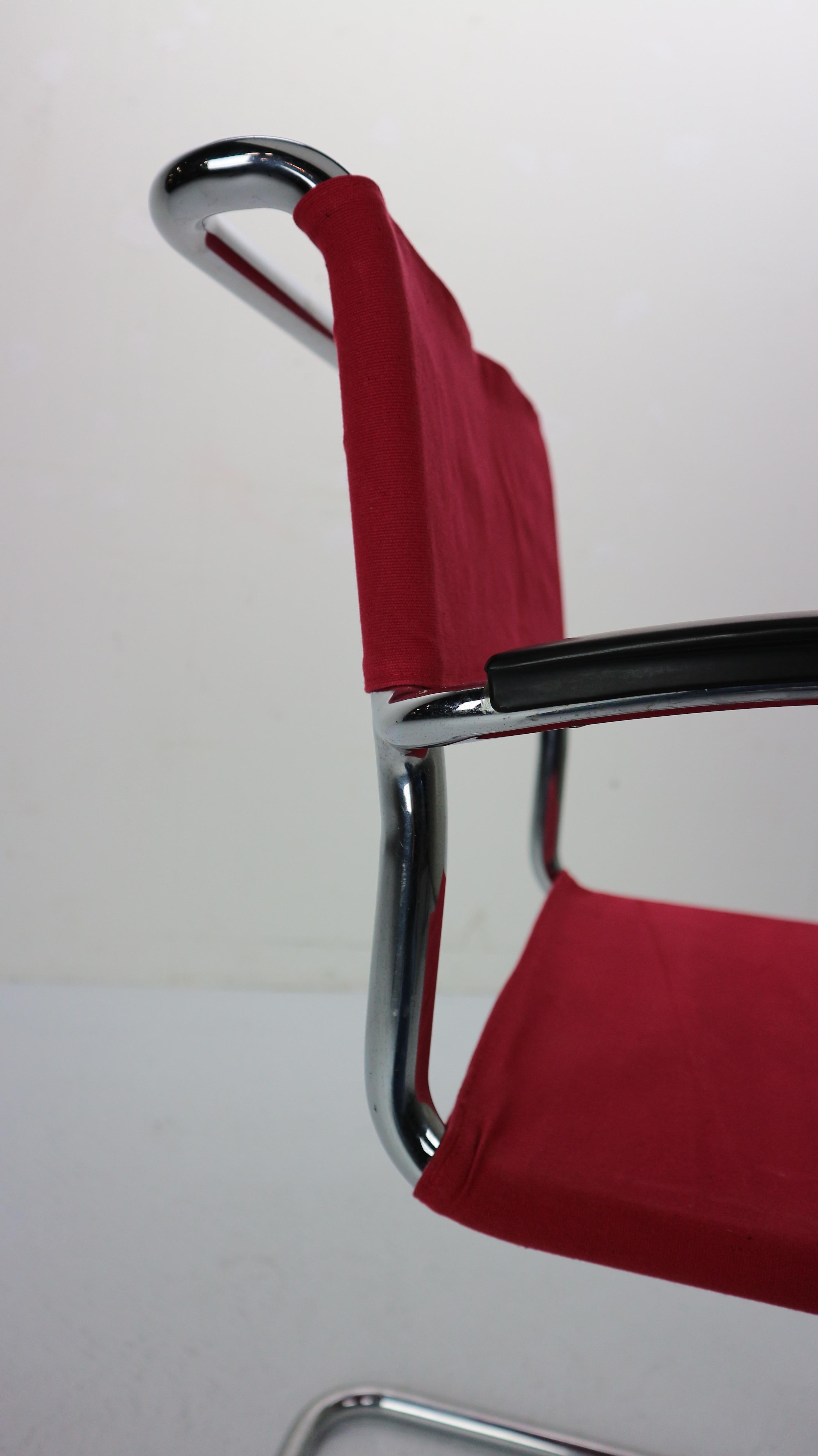 Armrest Chair in Red Canvas No-204 by W.H. Gispen, for Gispen Culemborg, 1930s 10