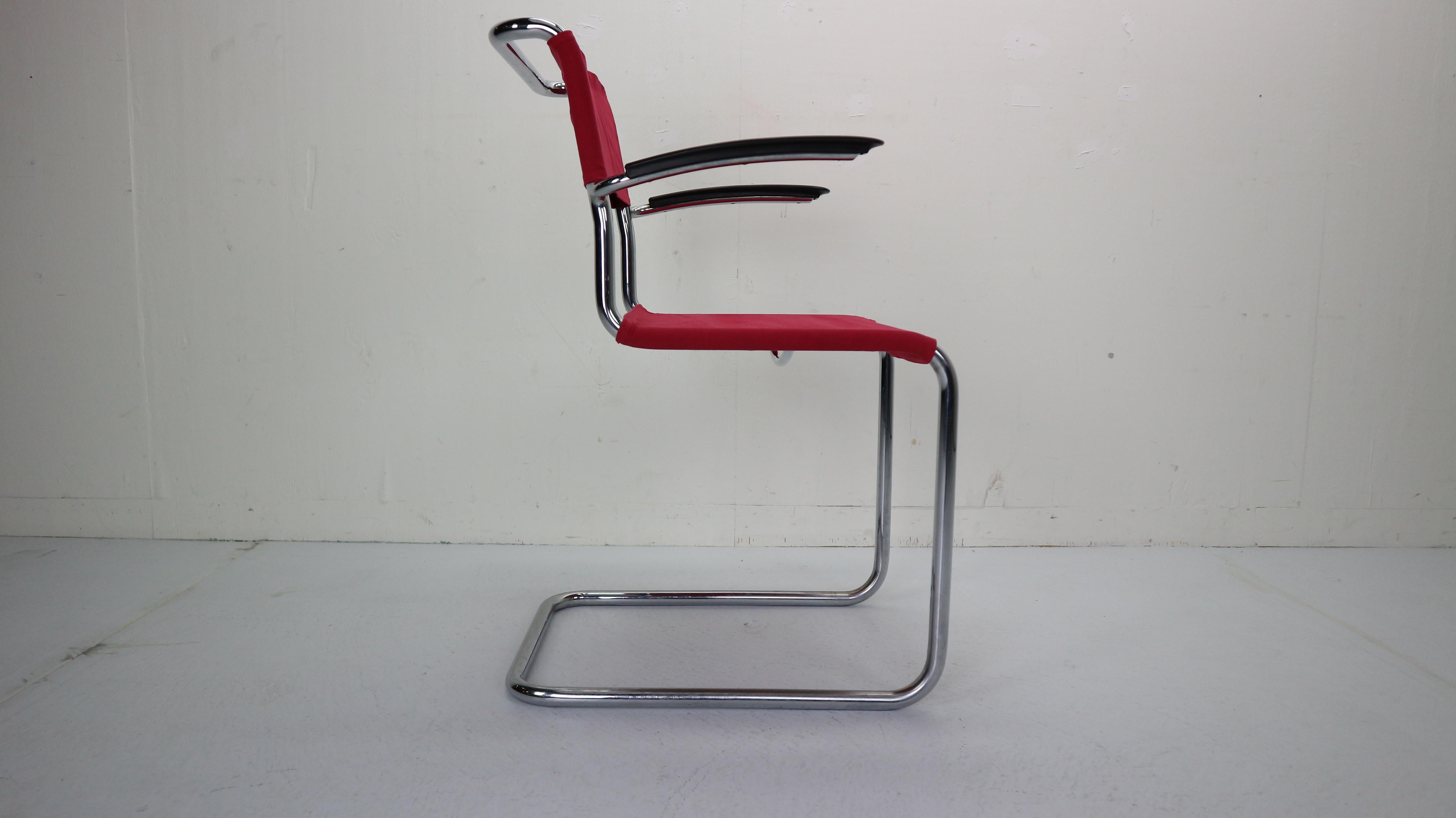 Armrest Chair in Red Canvas No-204 by W.H. Gispen, for Gispen Culemborg, 1930s 1