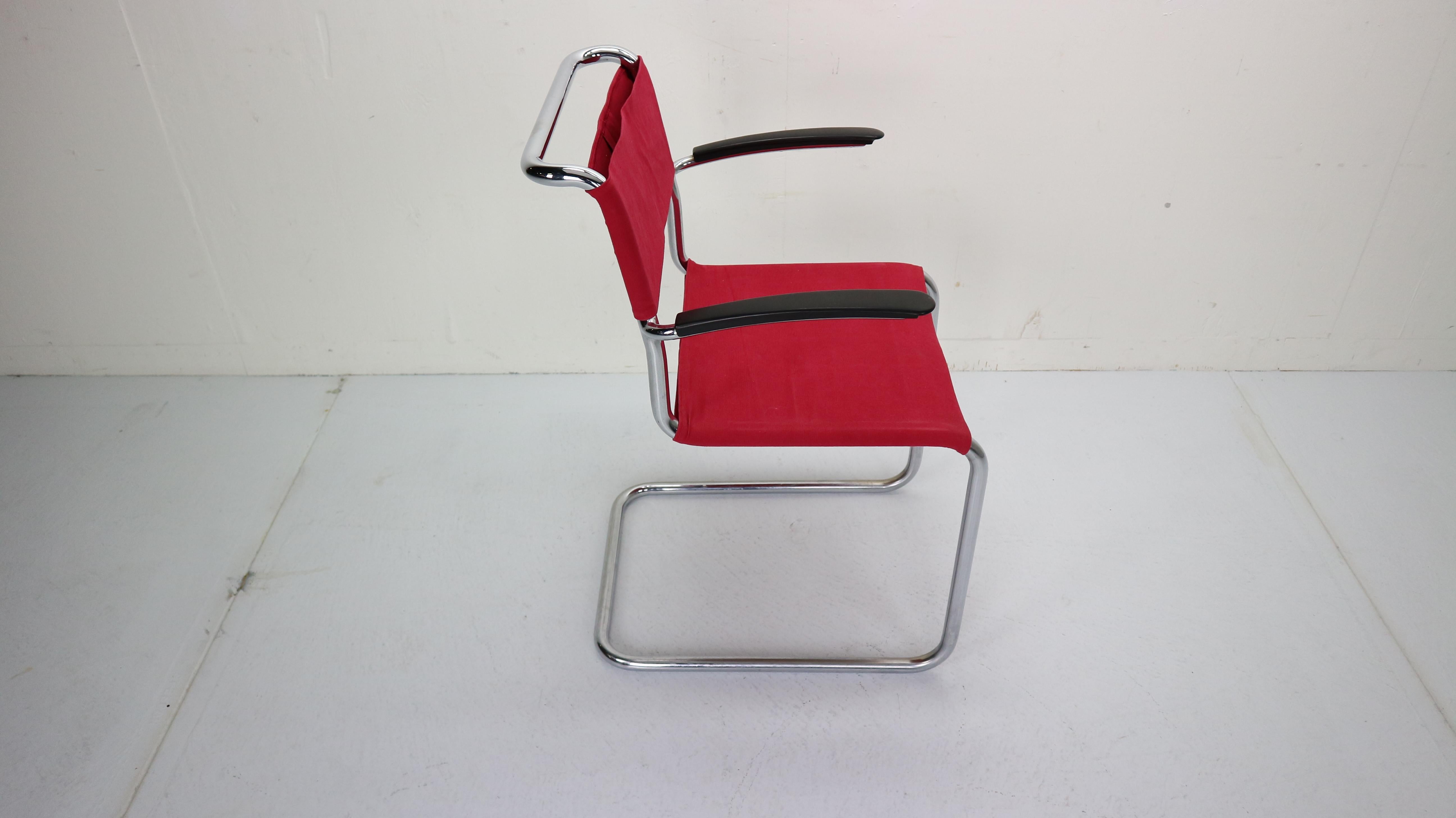 Armrest Chair in Red Canvas No-204 by W.H. Gispen, for Gispen Culemborg, 1930s 2