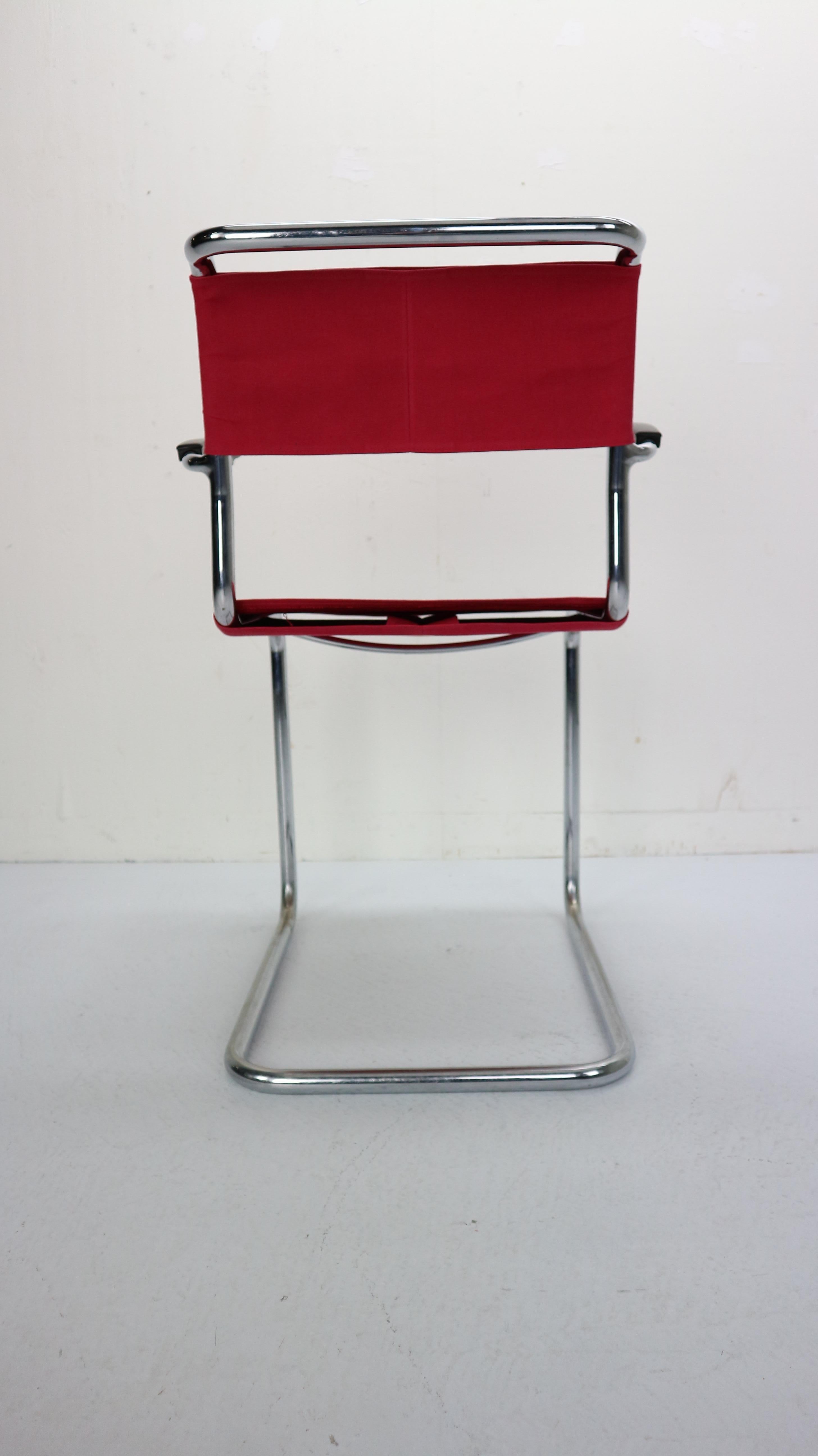 Armrest Chair in Red Canvas No-204 by W.H. Gispen, for Gispen Culemborg, 1930s 3