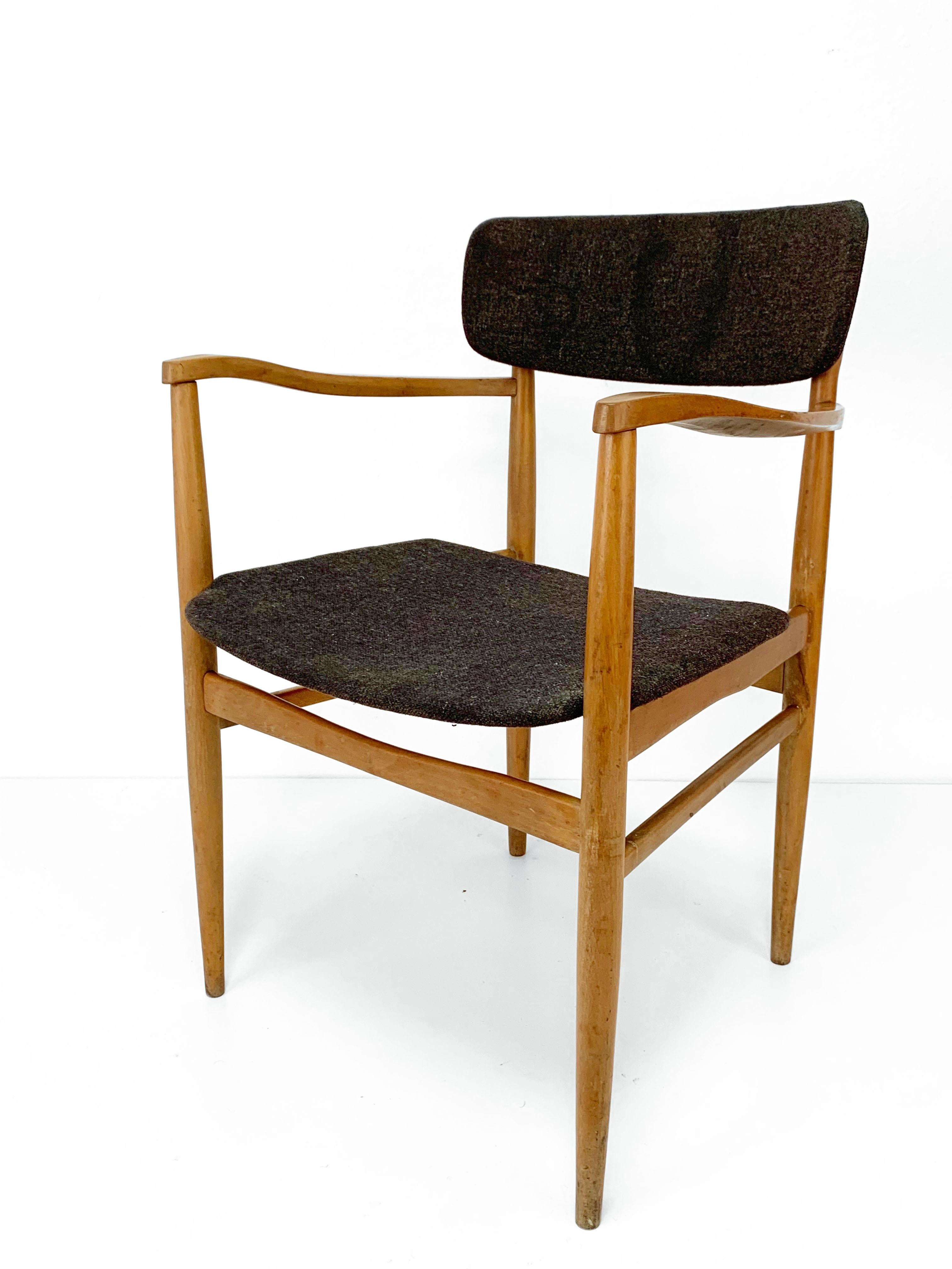 20th Century Armrest Chair in the Manner of Finn Juhl, Wood and fabric, Armchair Scandinavian For Sale