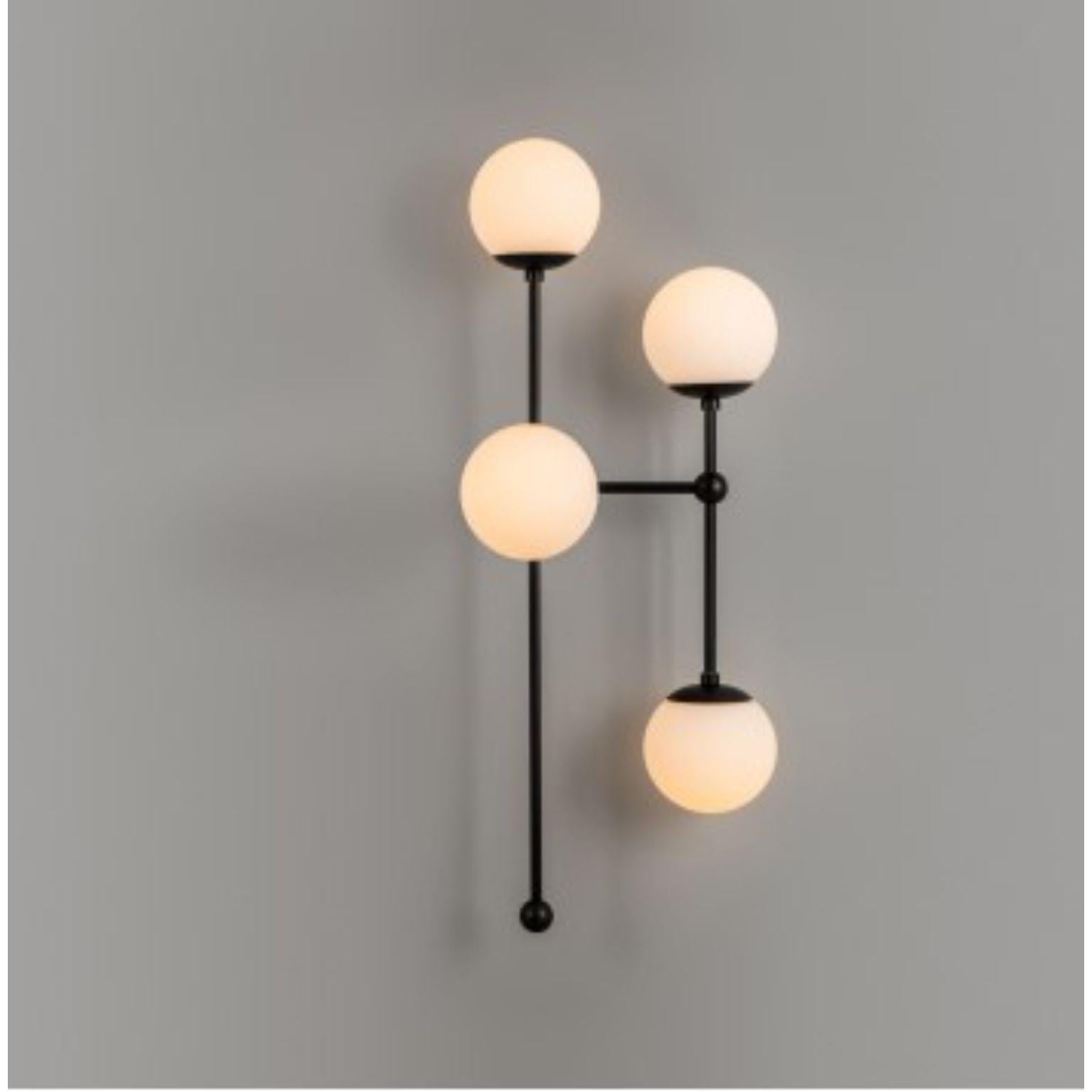 Armstrong 4 R wall sconce by Schwung
Dimensions: W 35 x D 33 x H 92 cm
Materials: Brass, opal glass
Weight: 6 kg

Finishes available: Black gunmetal, polished nickel, brass
Other sizes available.

 Schwung is a german word, and loosely defined,