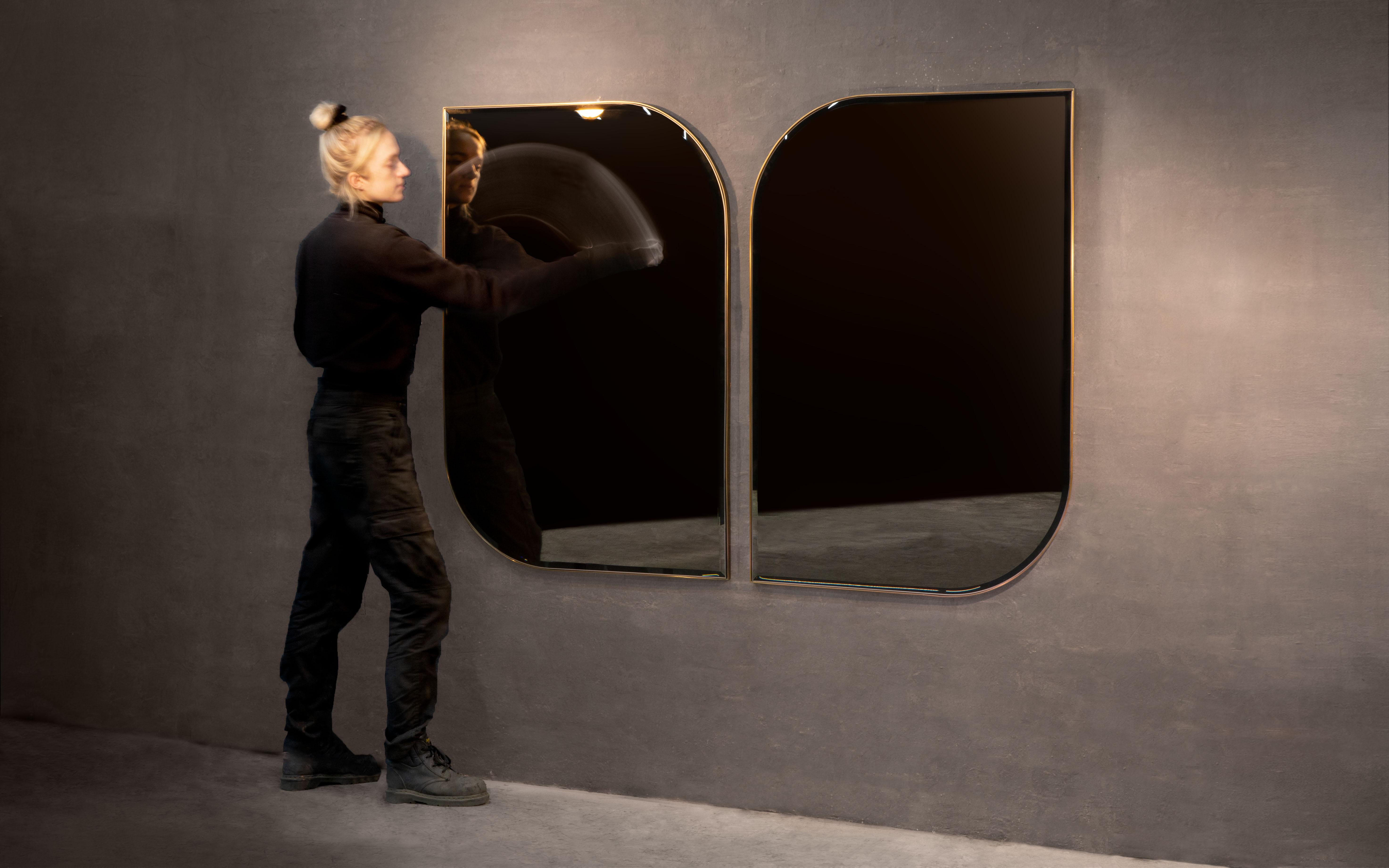 British Armstrong Wall Mirror — Blackened Steel — Handmade in Britain — Medium For Sale