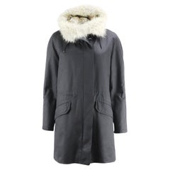 Army By Yves Salomon Rabbit And Coyote Fur Lined Canvas Parka Coat Fr 38 Uk 10