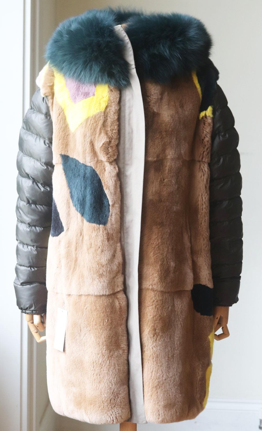 Army By Yves Salomon Reversible Printed Rabbit Fur & Cotton Parka In Excellent Condition In London, GB