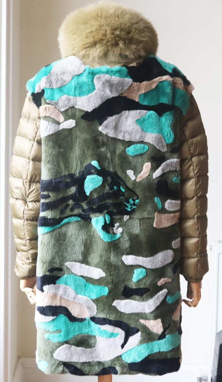Army By Yves Salomon Reversible Printed Rabbit Fur and Cotton Parka For  Sale at 1stDibs