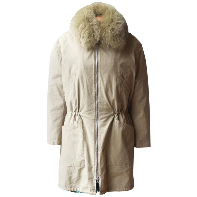 Army By Yves Salomon Reversible Printed Rabbit Fur and Cotton Parka For ...