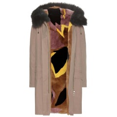 Army By Yves Salomon Reversible Printed Rabbit Fur & Cotton Parka