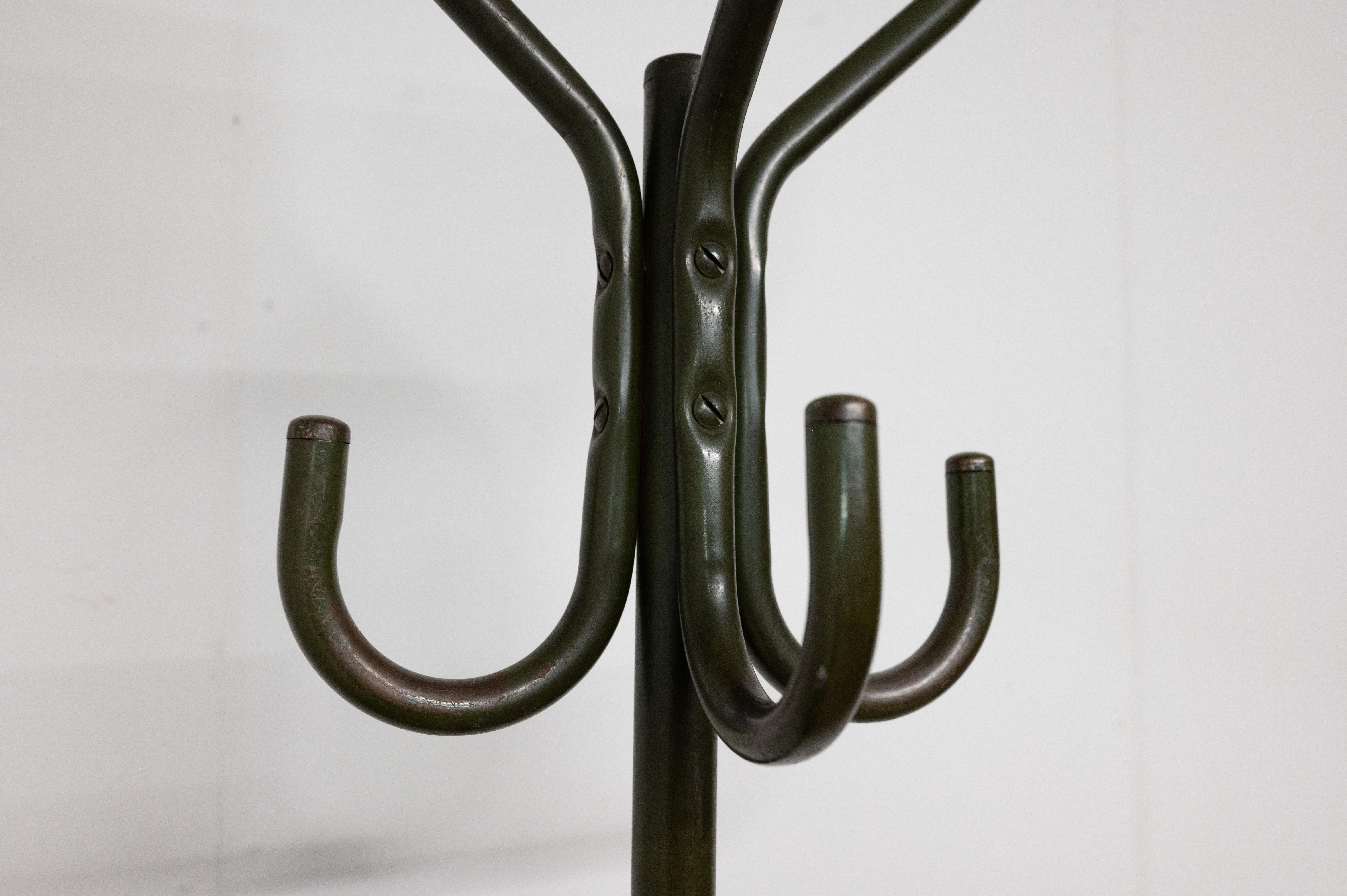 Army Green Industrial Metal Coat Stand  Flat to Wall Design In Good Condition In London, GB