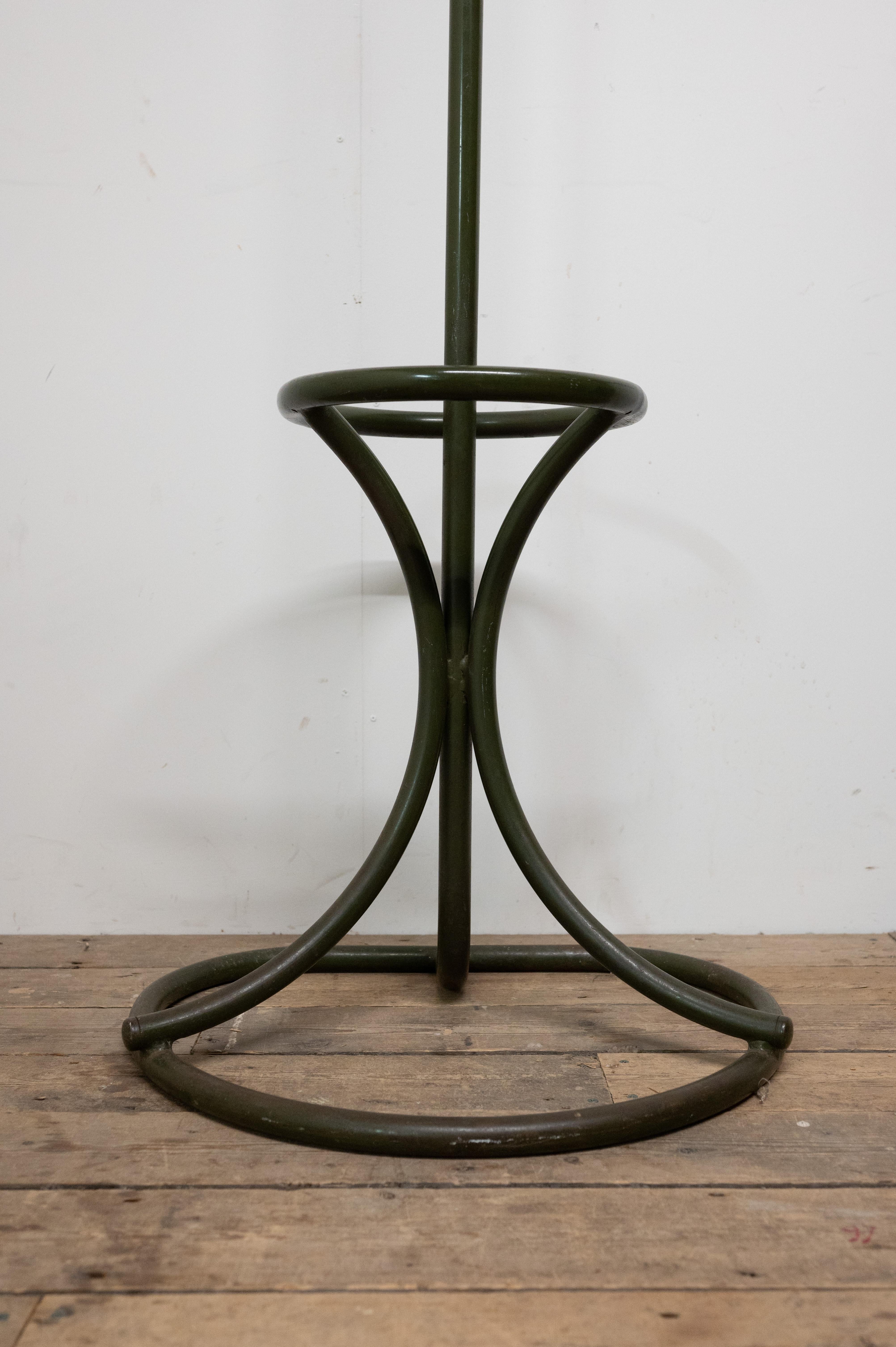 20th Century Army Green Industrial Metal Coat Stand  Flat to Wall Design