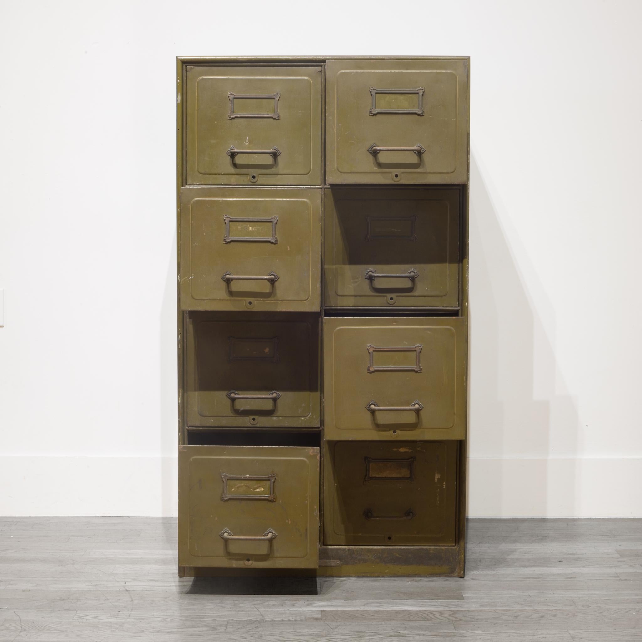 Industrial Army Green Steel Double File Cabinet, circa 1940s