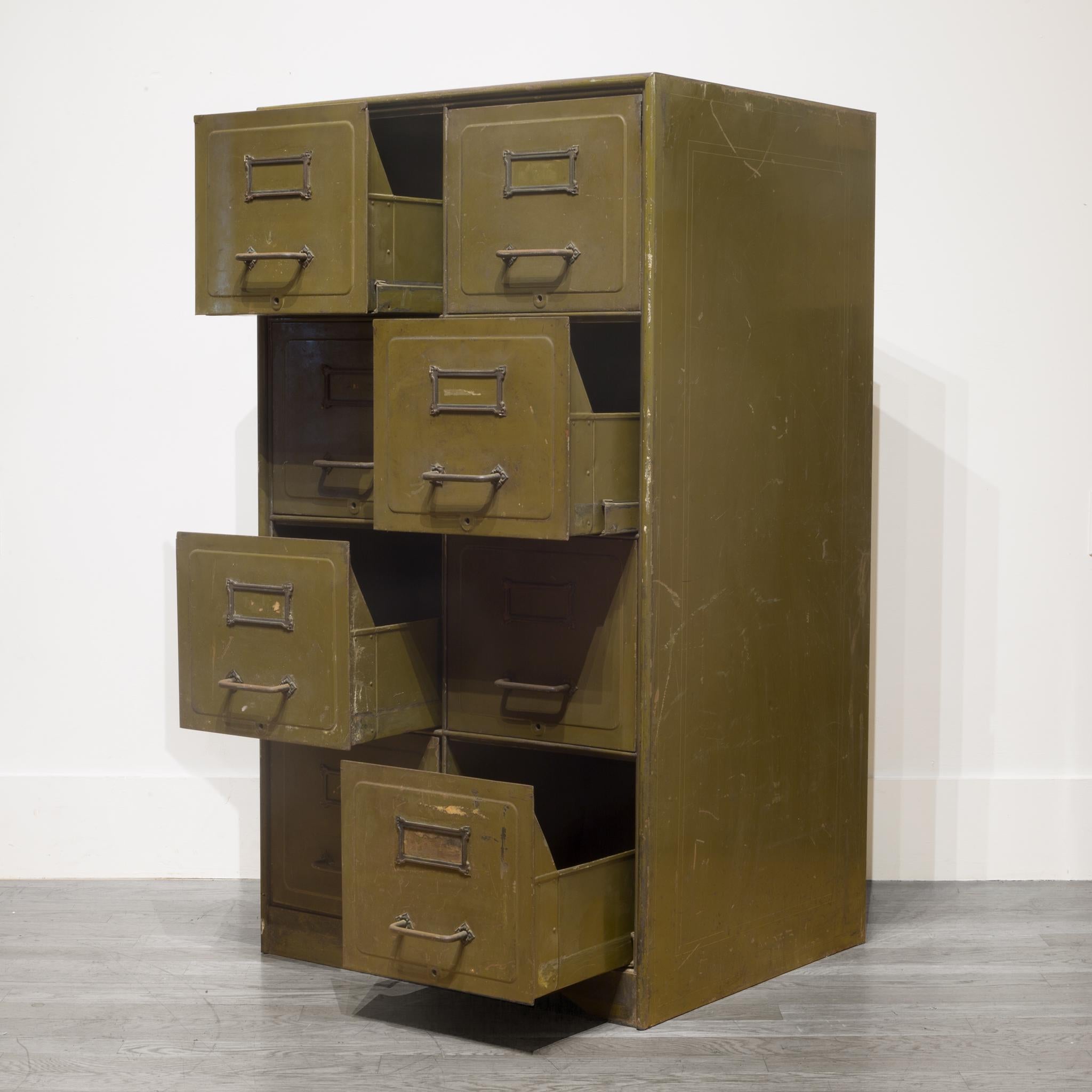 Army Green Steel Double File Cabinet, circa 1940s In Good Condition In San Francisco, CA