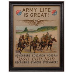 U.S. Army Antique Recruitment Poster, "Army Life is Great" by H.R. Davis, 1920s