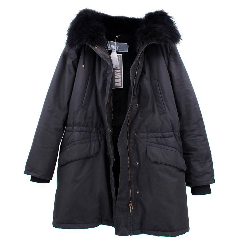 Yves Salomon Black Army Parka Coat In New Condition For Sale In London, GB
