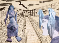 "Wrong Side of the Tracks" - Mixed Media Figurative Landscape Collage