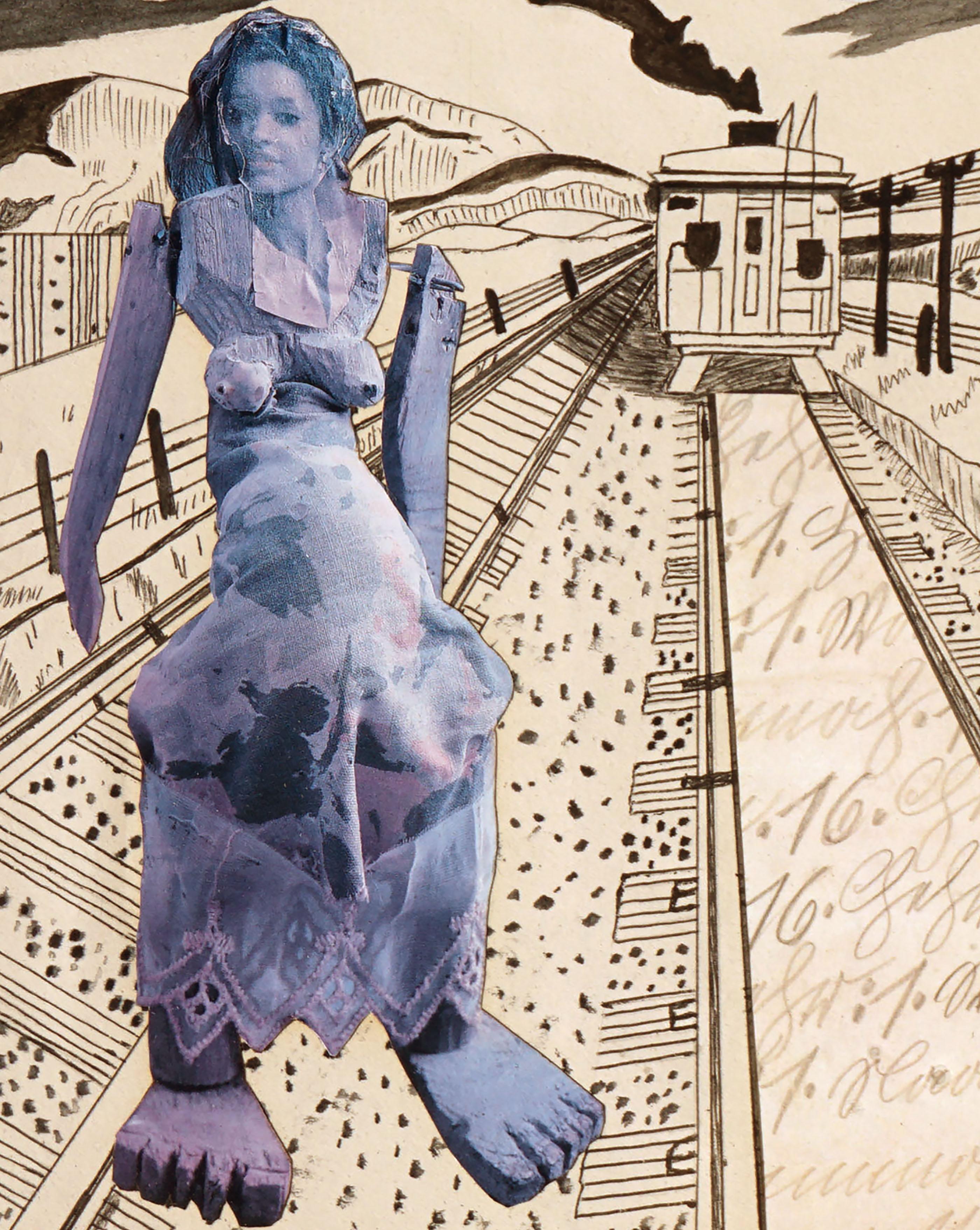 „Wrong Side of the Tracks“ – Mixed Media-Figurative Landschaftscollage (Zeitgenössisch), Art, von Arn Ghigliazza