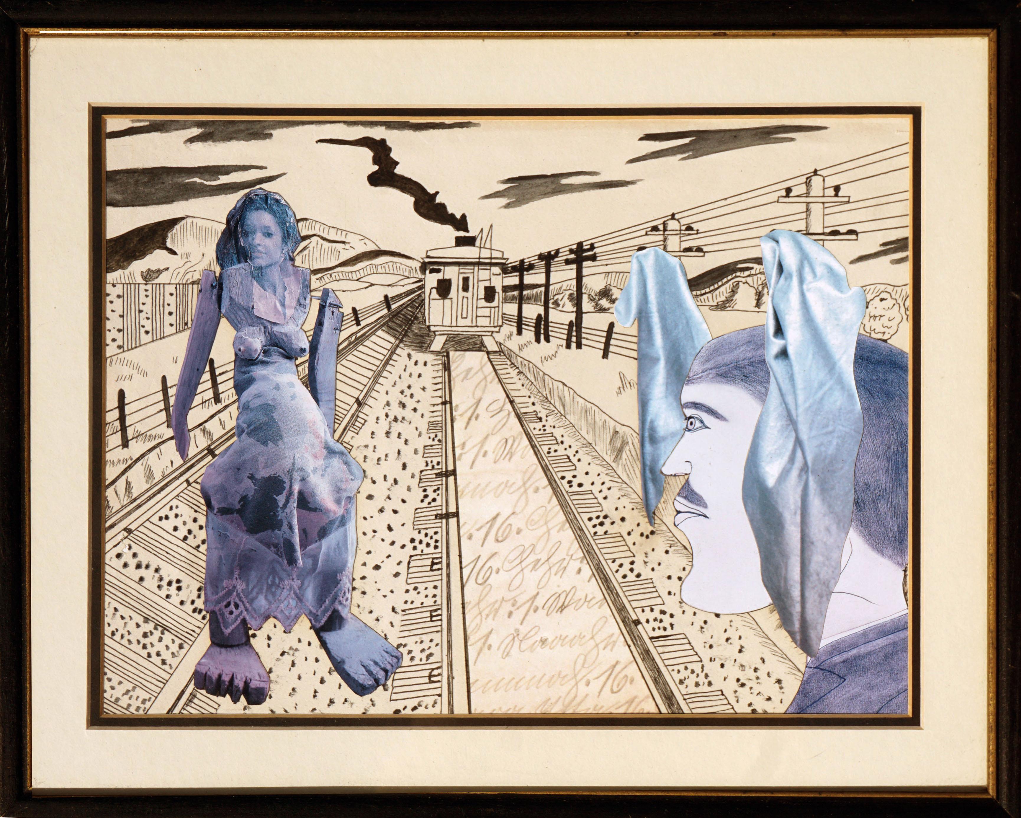 Arn Ghigliazza Landscape Art – „Wrong Side of the Tracks“ – Mixed Media-Figurative Landschaftscollage