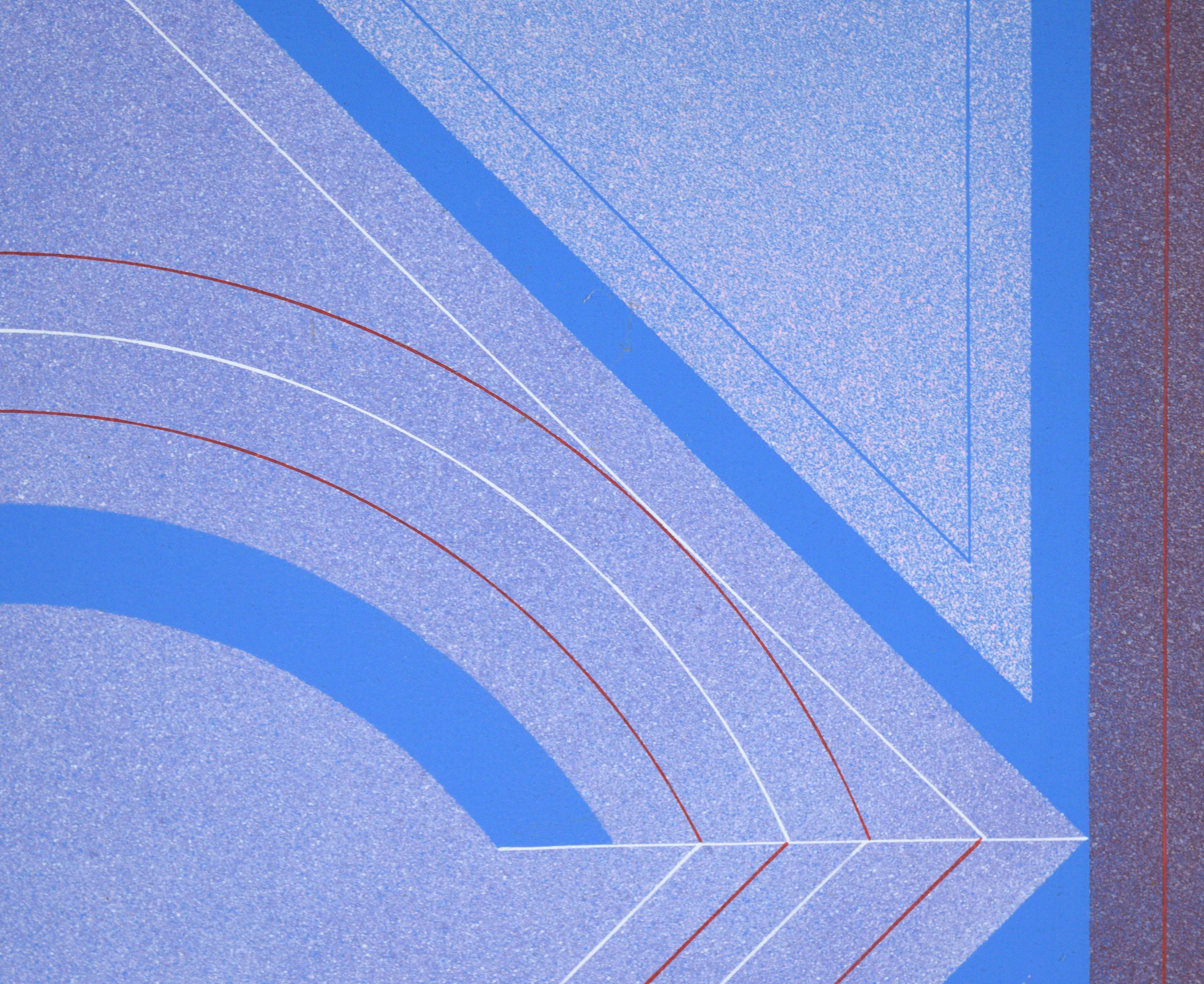 Minimalist geometric abstract by Santa Cruz, California artist Arn Ghigliazza (American, b.1937). Presented in a painted slat-wood frame. Titled 