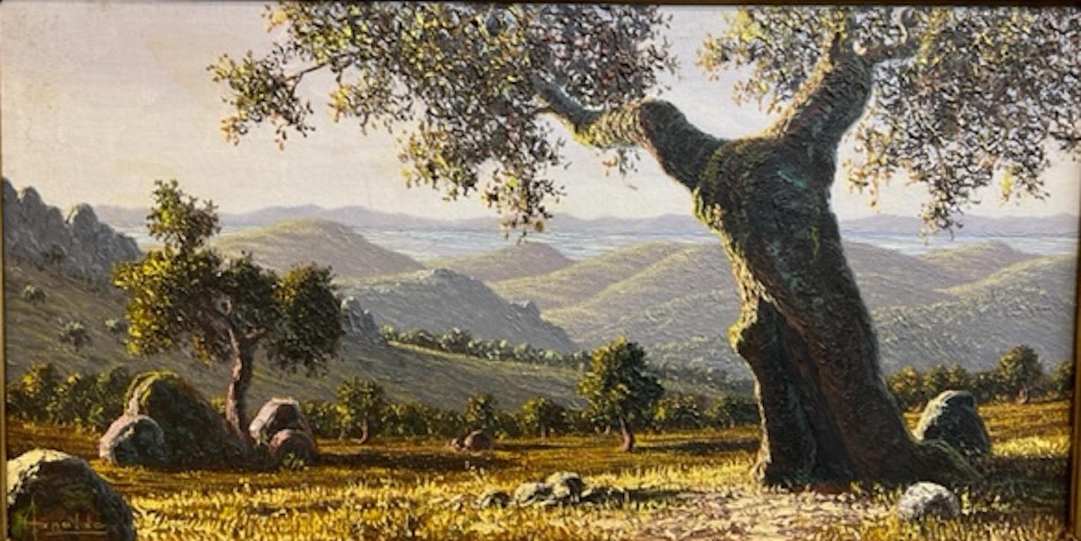 Paisaje con montañas y árboles - Painting de Arnaldo Curia Santos