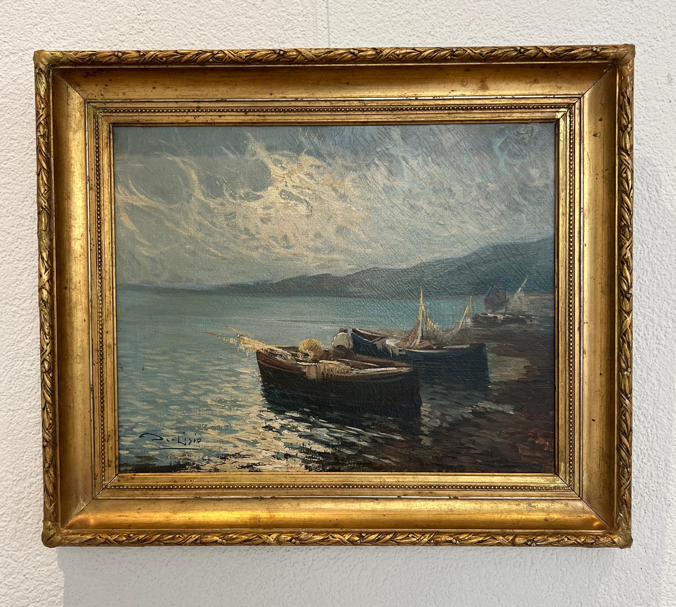 Pescadores en la costa - Painting de Arnaldo De Lisio