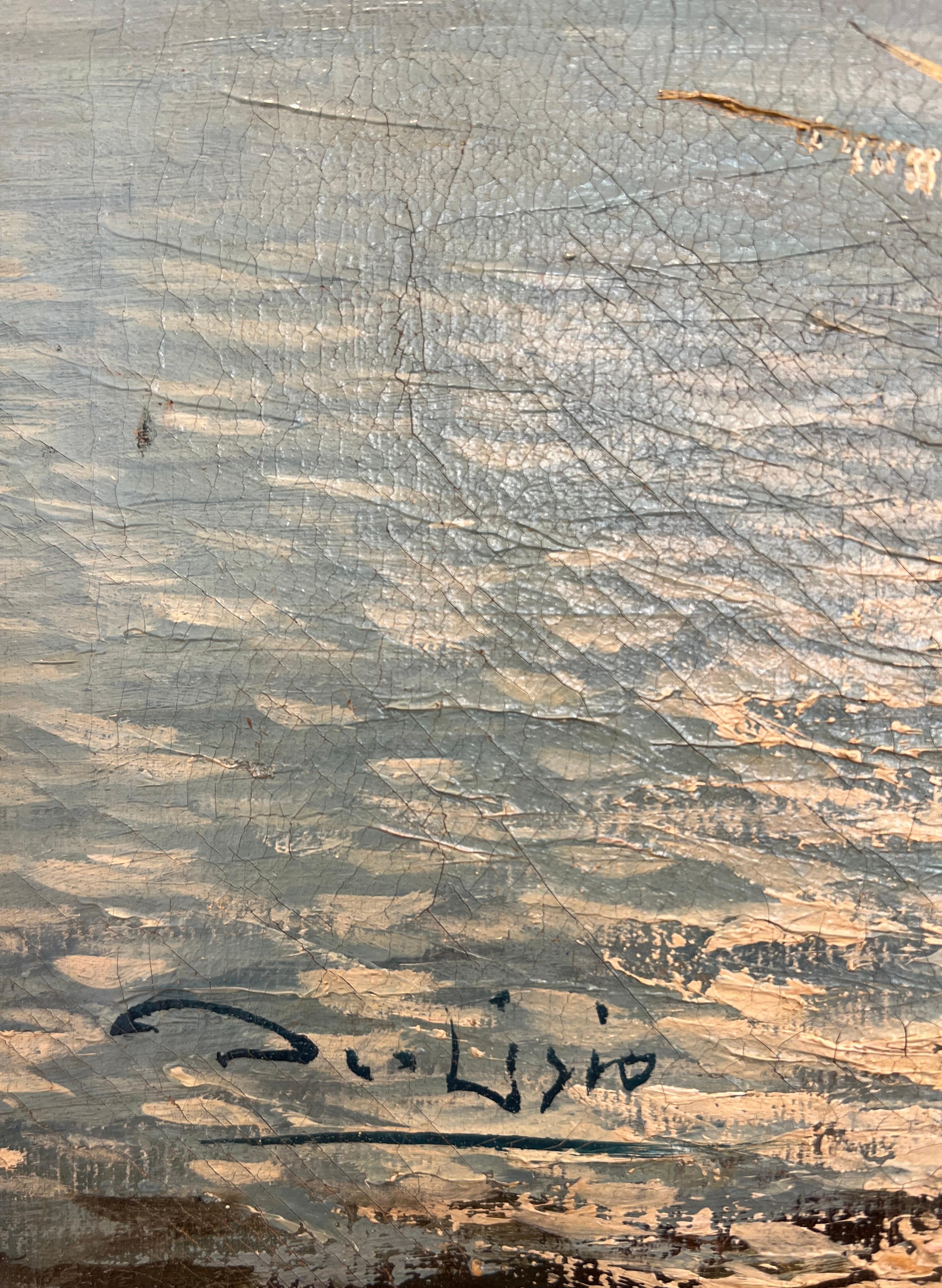 Pescadores en la costa - Painting Escuela italiana de Arnaldo De Lisio