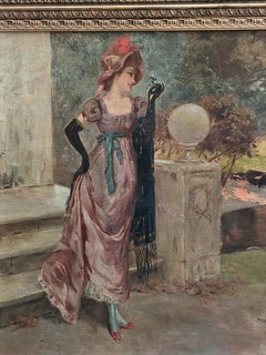 Dame dans le parc, huile sur toile signée Arnaldo De Lisio