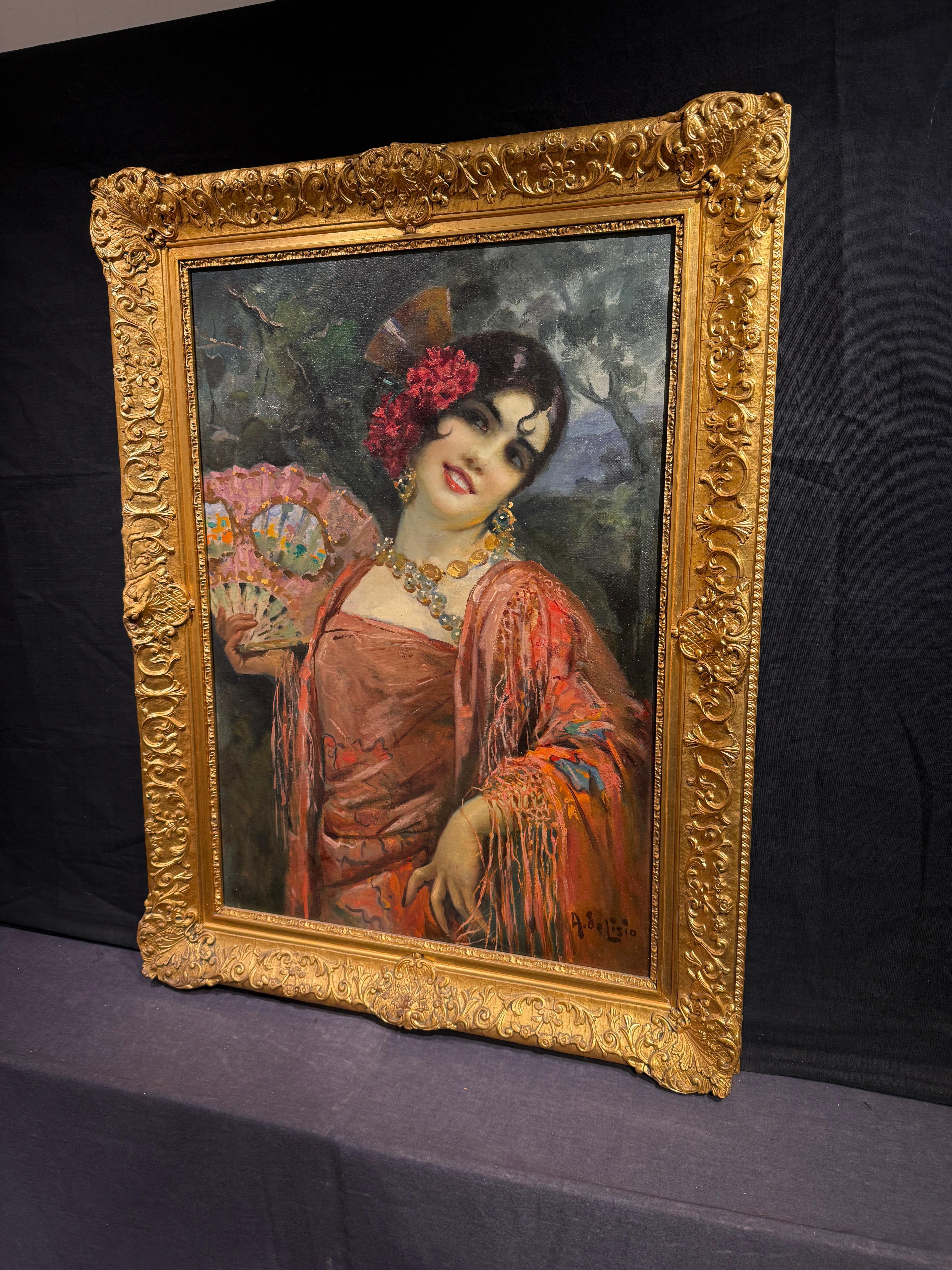 Donna con Ventilatore - Impressionist Painting by Arnaldo Lisio