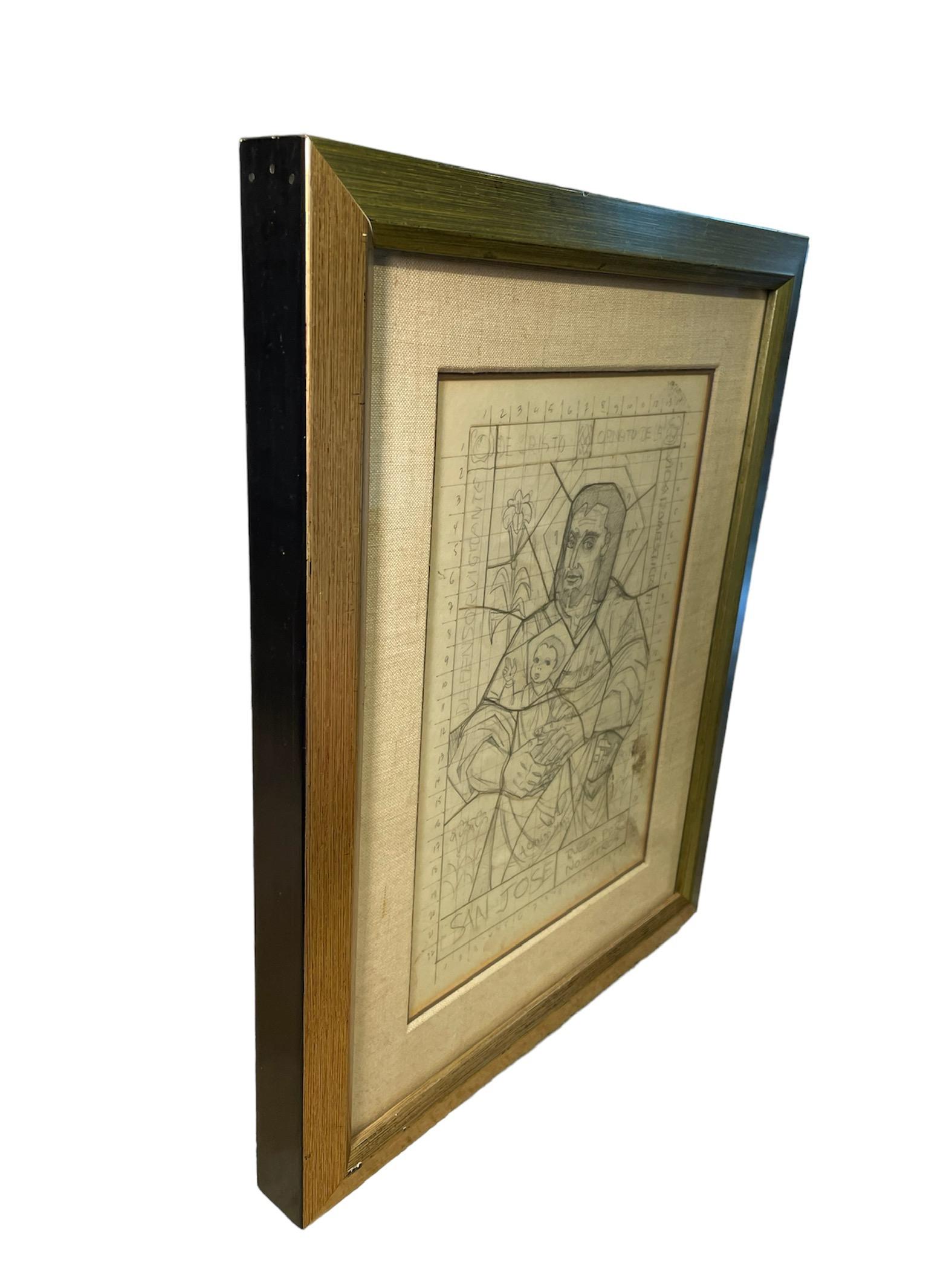 Arnaldo Maas Framed Sketch Of Saint Joseph And Baby Jesus 2