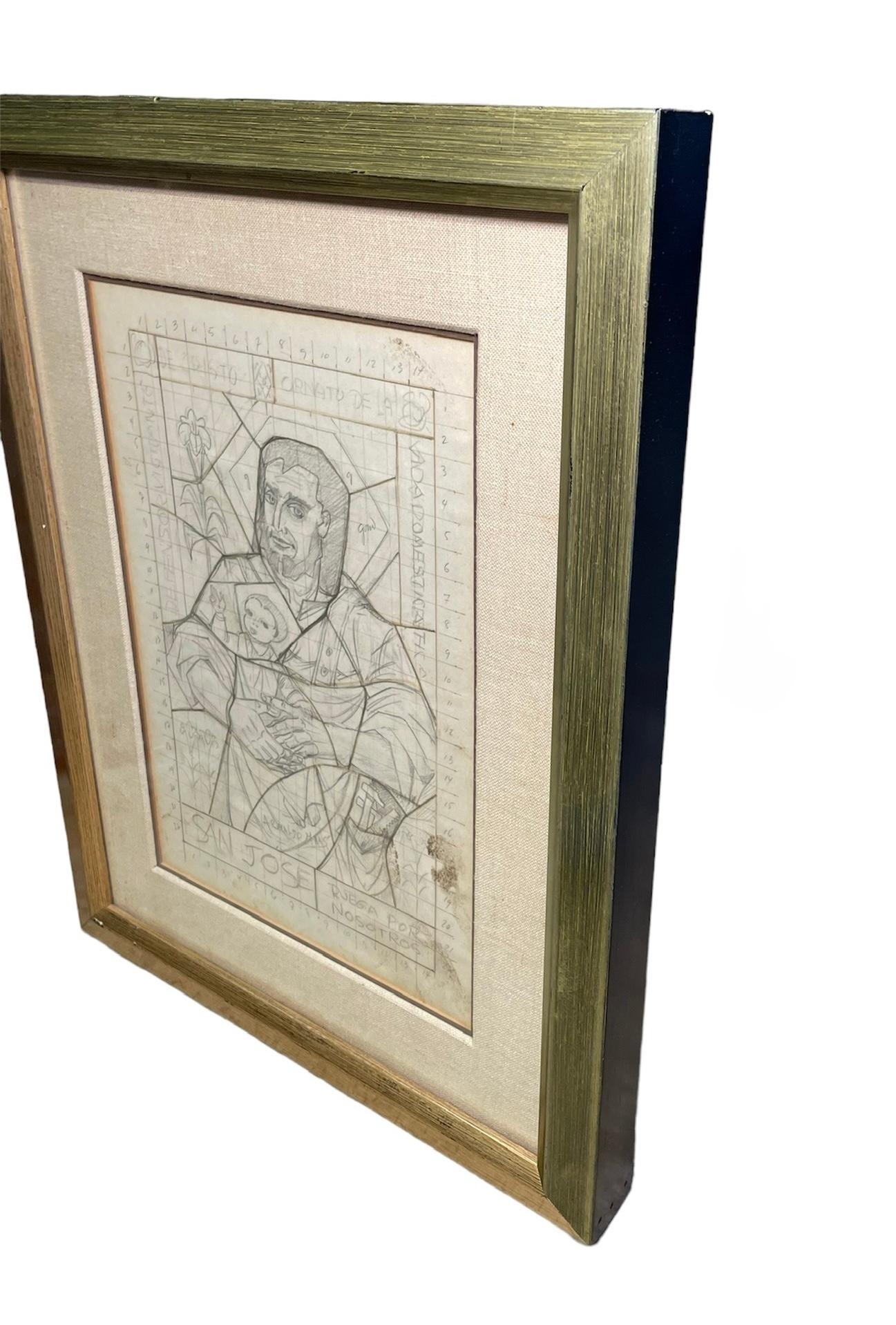 Arnaldo Maas Framed Sketch Of Saint Joseph And Baby Jesus 3