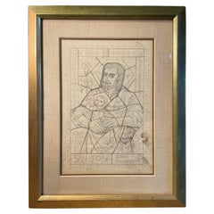 Vintage Arnaldo Maas Framed Sketch Of Saint Joseph And Baby Jesus