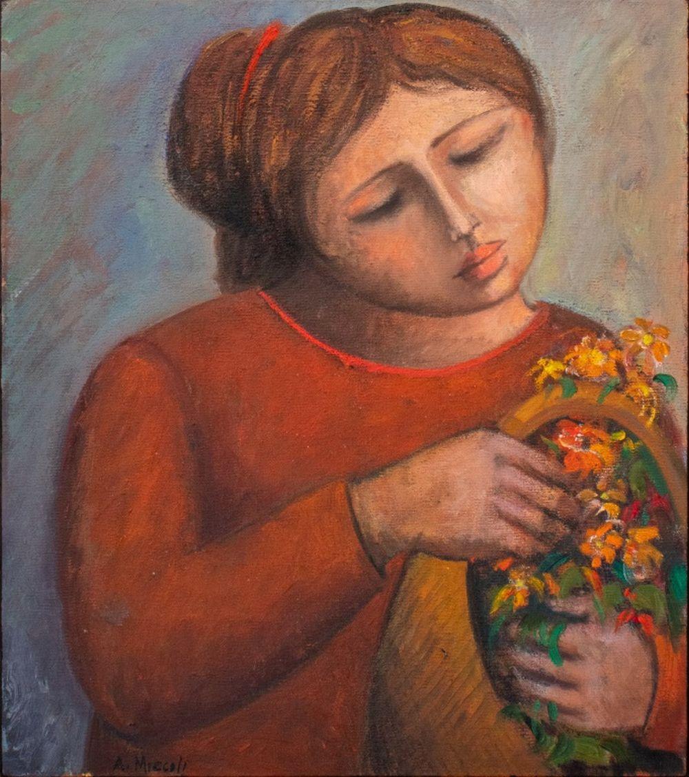 Porträt einer Frau – Painting von Arnaldo Miccoli