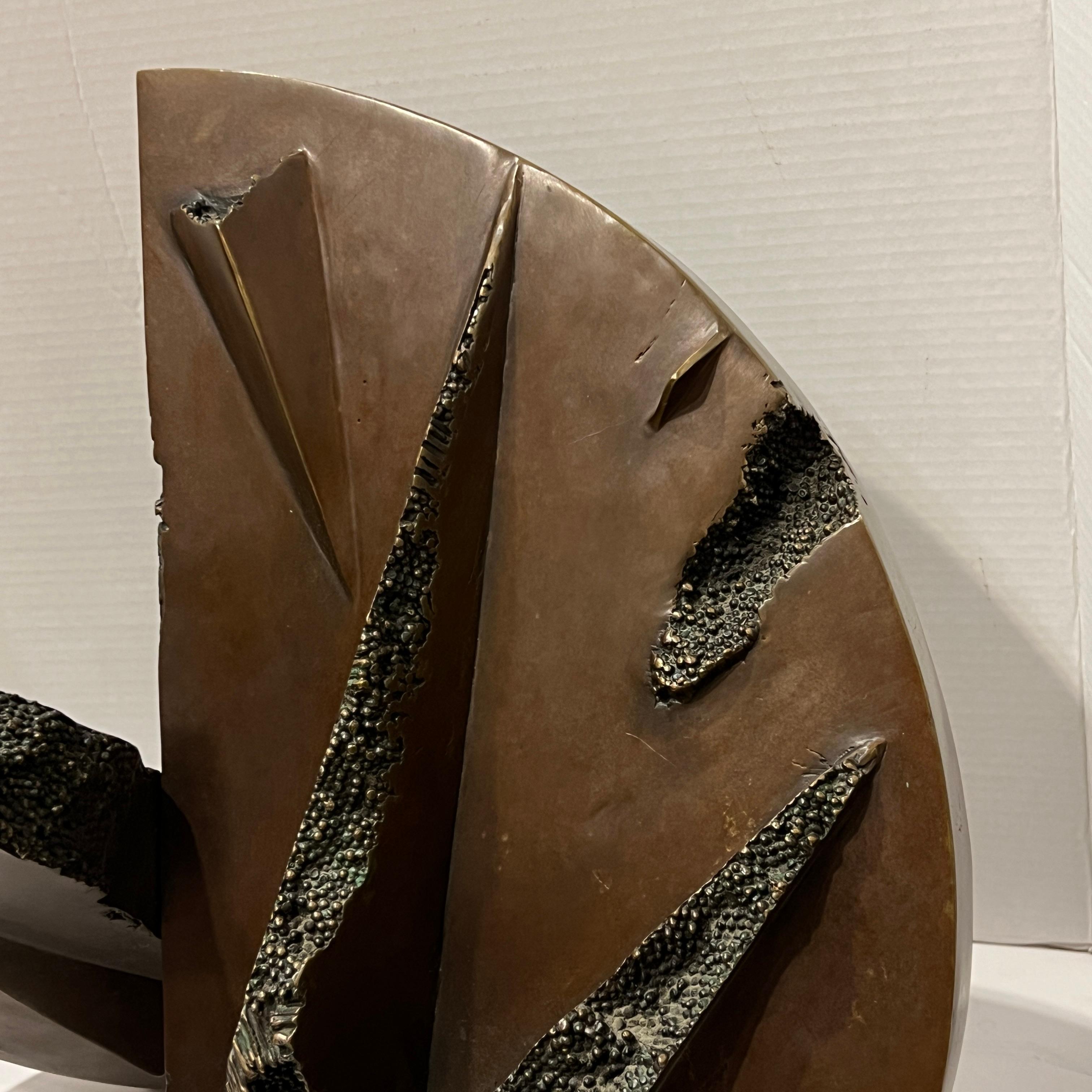 Patinated Arnaldo Pomodoro Attributed Abstract Bronze Sculpture of Disc For Sale