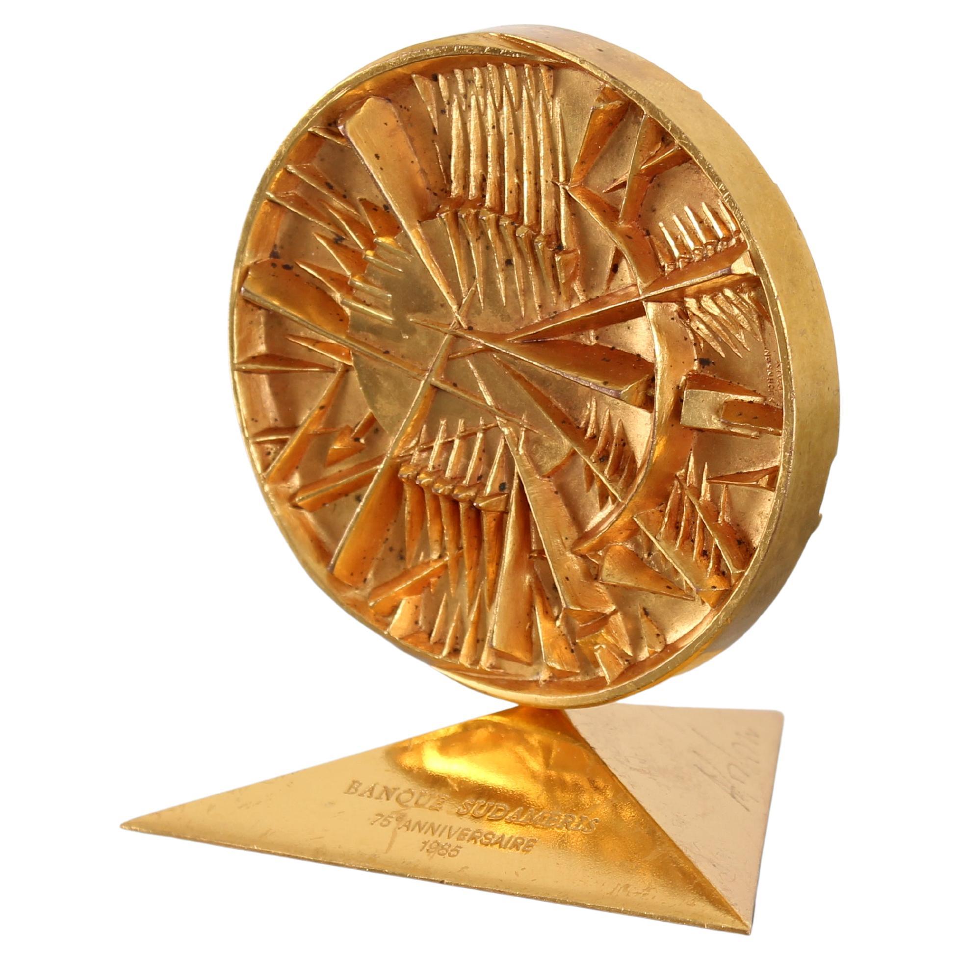 Arnaldo Pomodoro Gilded Bronze Multiple 96/500 "Disco Del Sole" 1985 Italy For Sale