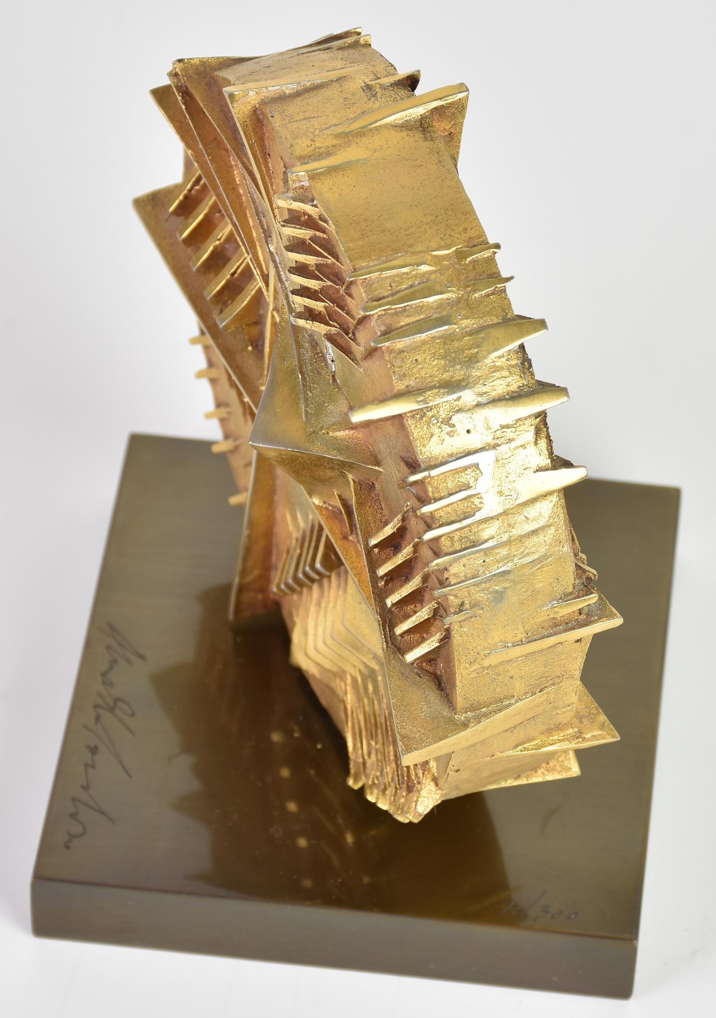 Arnaldo Pomodoro ( 1926 )  – gilded bronze sculpture with brass base – 1983 For Sale 1