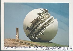 Arnaldo Pomodoro - Gran Esfera - Postal artística firmada a mano e inscrita, enmarcada