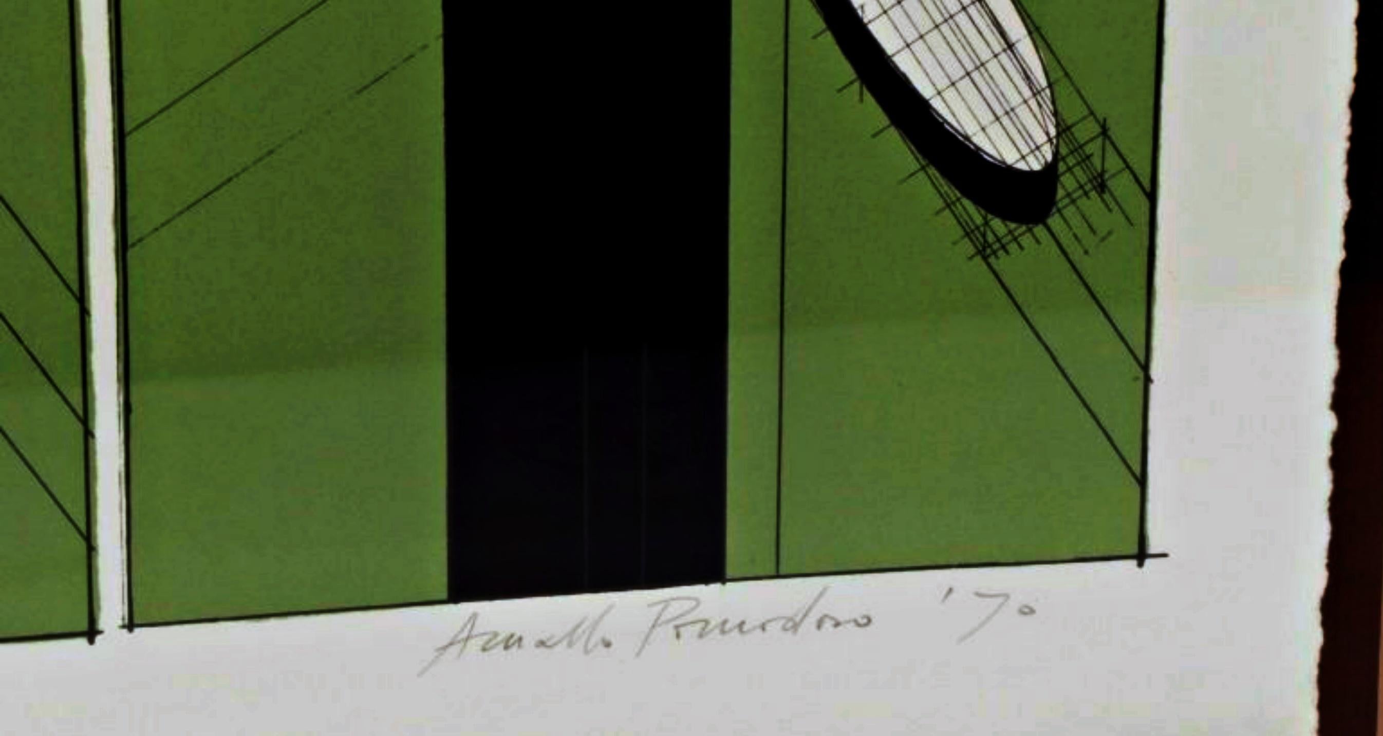 Arnaldo Pomodoro
Sin título, 1970
Litografía en color sobre papel tejido
Firmado a mano y numerado 15/15
Firmado a mano por el artista, firmado a lápiz y fechado en el margen inferior derecho, edición limitada anotada a lápiz en el margen inferior