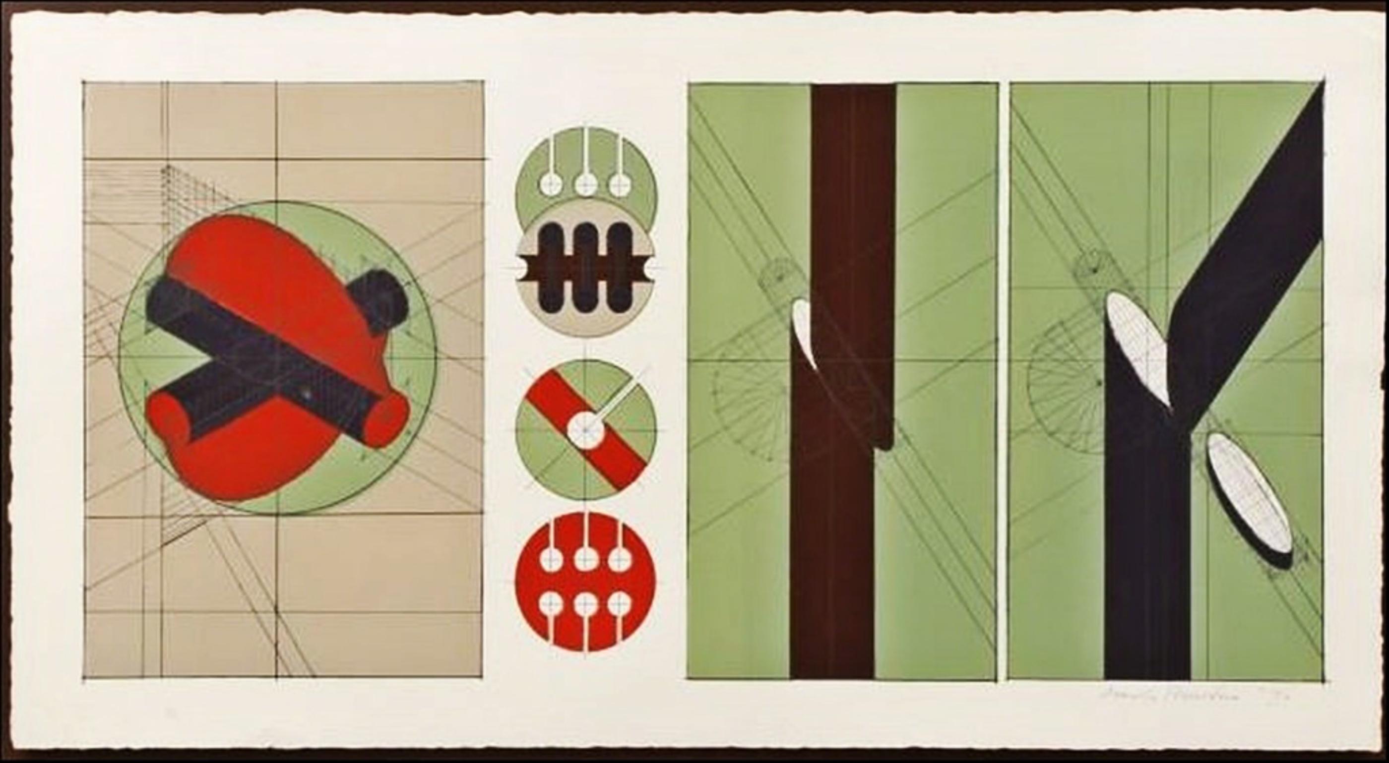 Abstracción geométrica moderna de mediados de siglo, firmada por el famoso escultor italiano/n Enmarcada - Print de Arnaldo Pomodoro