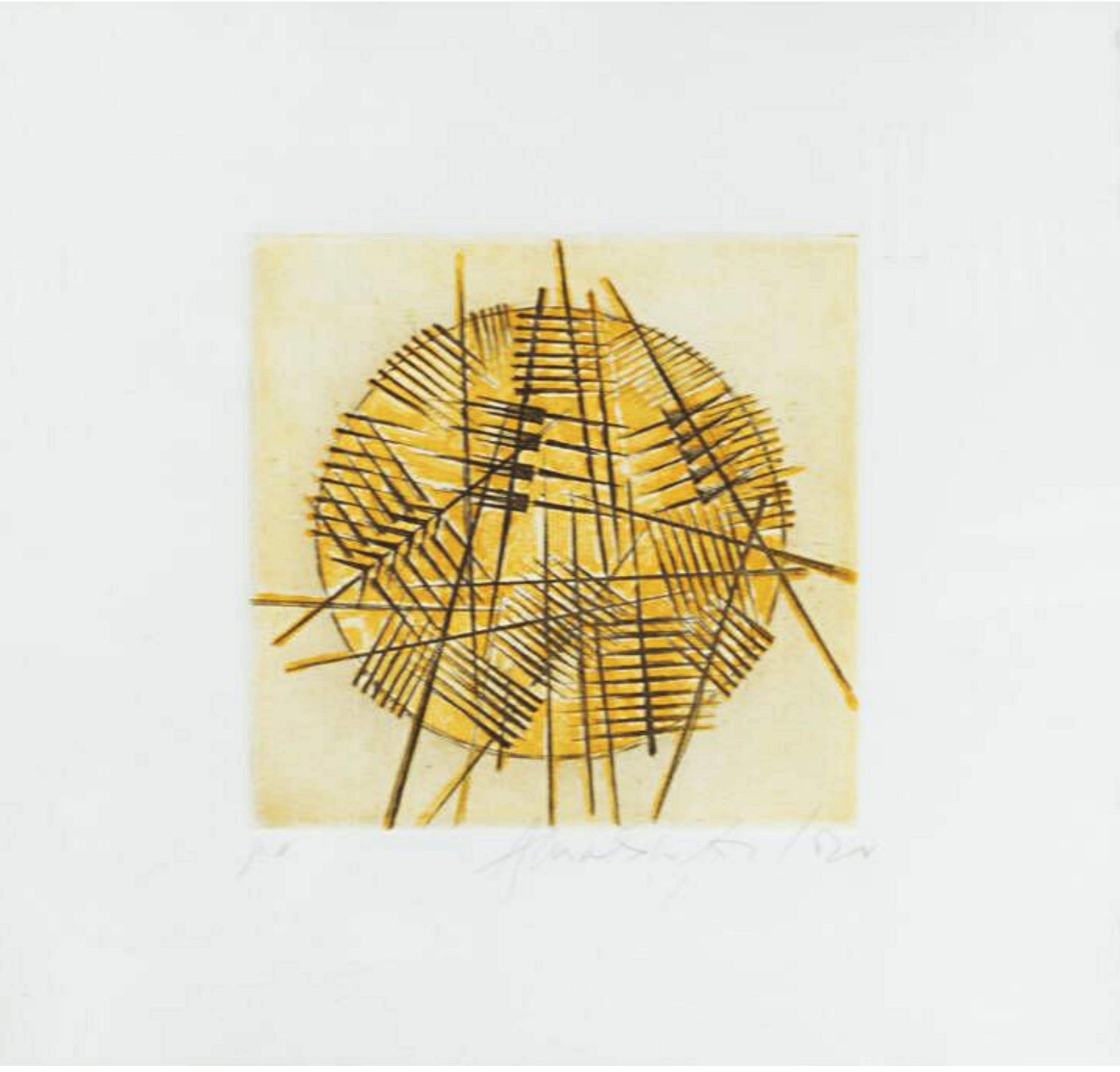 Sans titre pour Art et recherche, Gravure sur papier, Signée, Une des 15 épreuves d'artiste - Géométrique abstrait Print par Arnaldo Pomodoro
