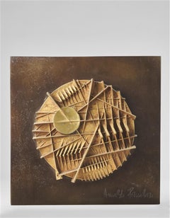 Arnaldo Pomodoro (1926) - Piccolo disco per IACP - Bronze doré et bois - 1982