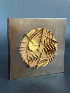 Arnaldo Pomodoro (1926) - Piccolo disco per IACP - Bronze doré et bois - 1982