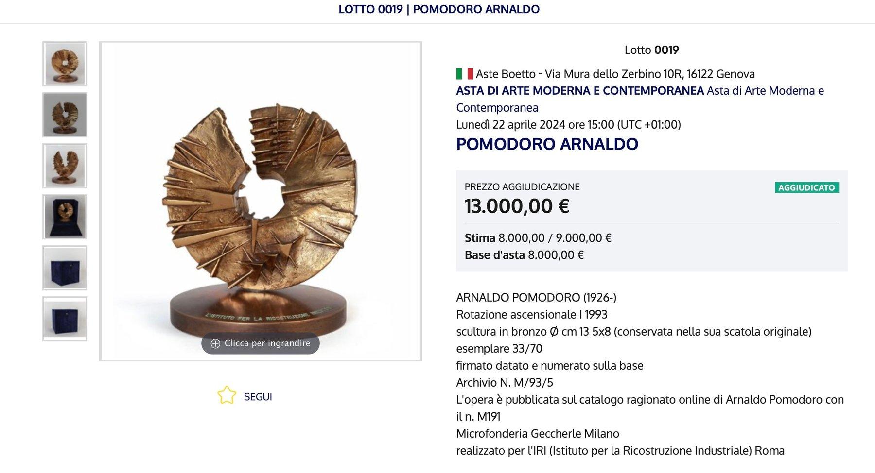 Arnaldo Pomodoro ( 1926 ) - Rotazione Ascensoriale - Bronze Sculpture - 1993 For Sale 7